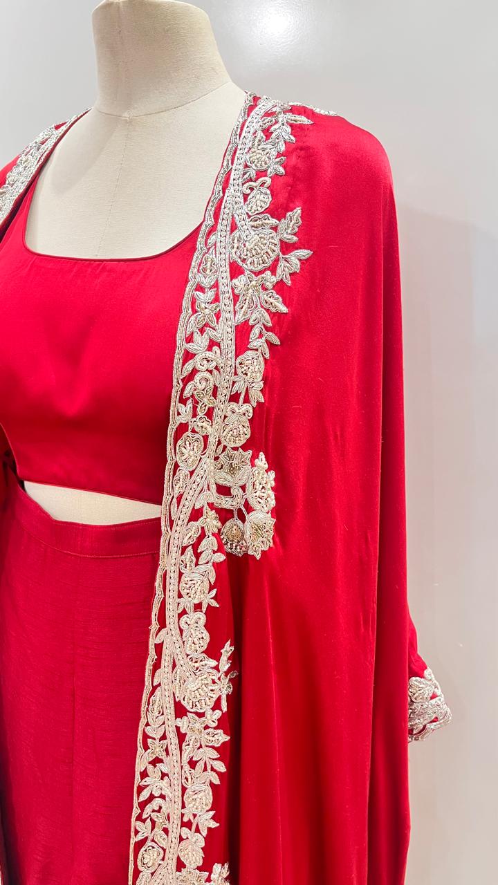 RED CAPE WITH PANT AND BLOUSE