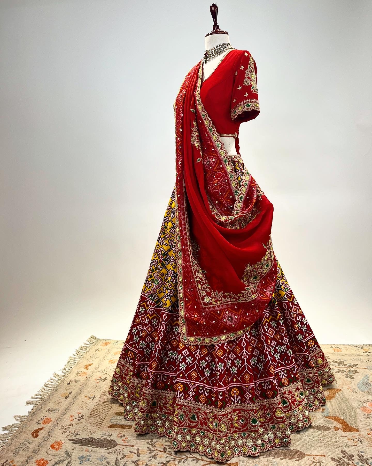 DOUBLE IKAT PATAN PATOLA LEHENGA IN MARODI & RESHAM JALI WORK