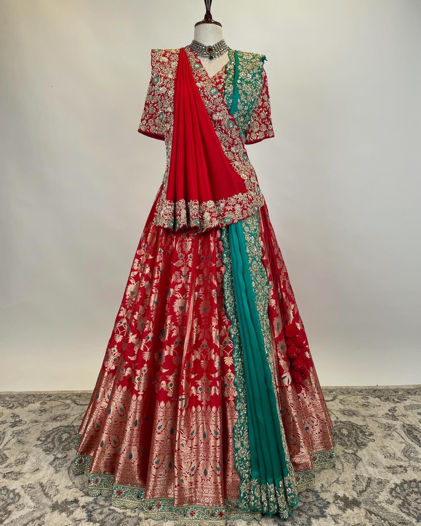 Kadwa Benarasi Lehenga in Zardosi with double drape dupatta and belt