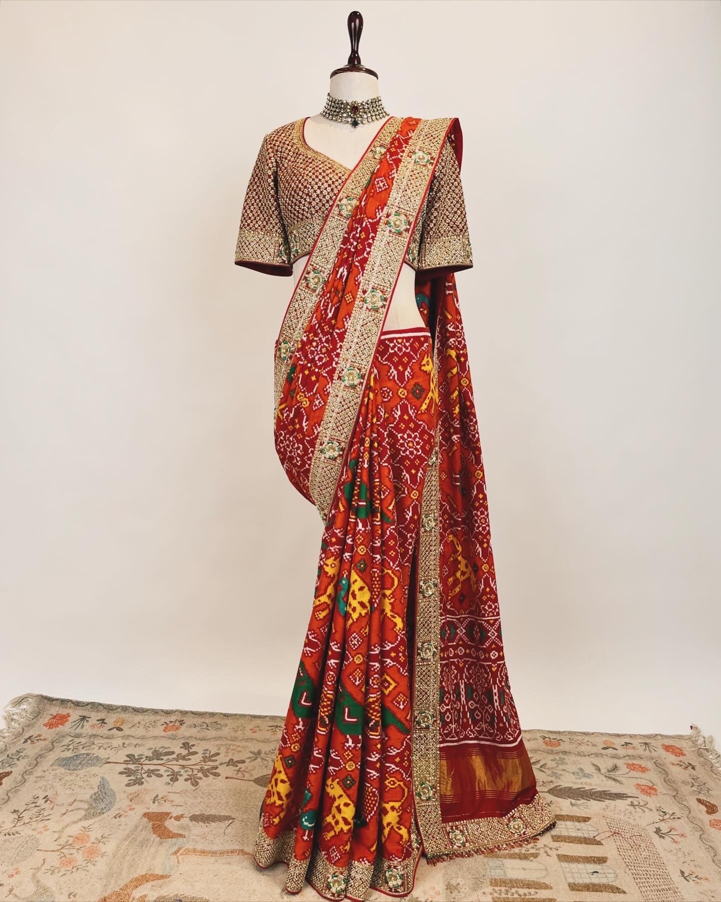 DOUBLE IKAT PATOLA SAREE WITH MARODI & ZARDOSI WORK