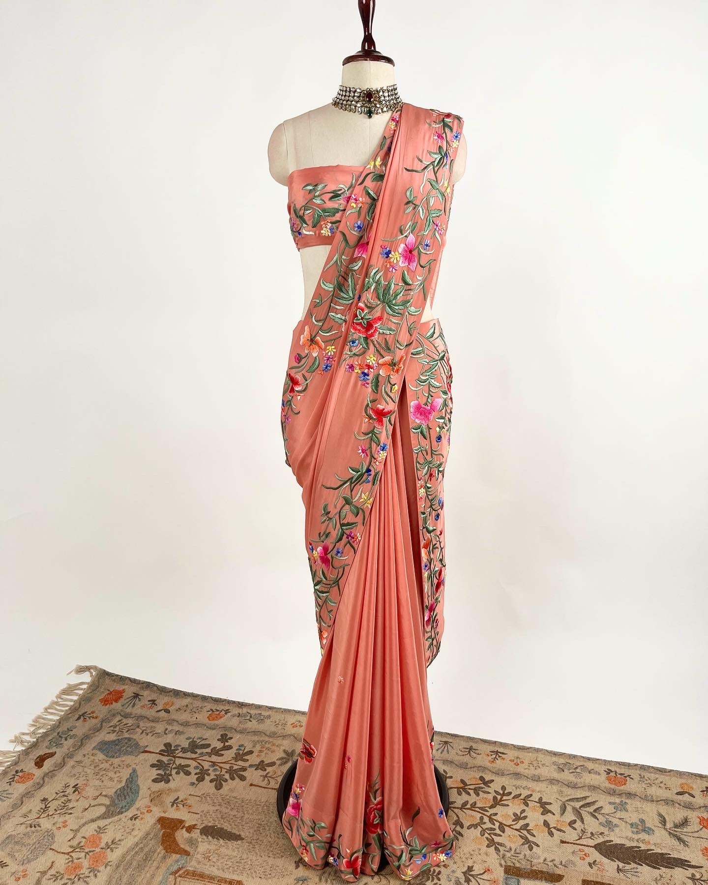 SHORT NEEDLE PARSI GARA BORDER EMBROIDERED SAREE