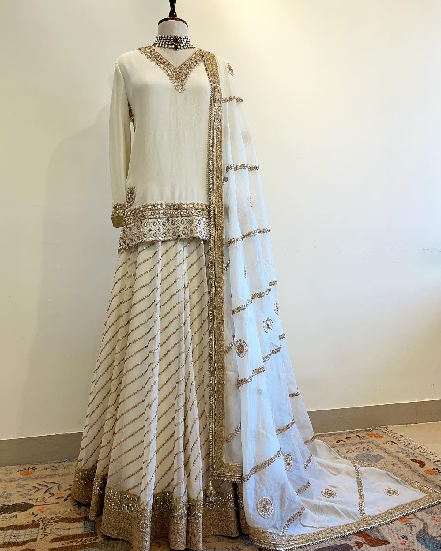 WHITE ZARDOSI & GOTA STUDDED SILK SHARARA