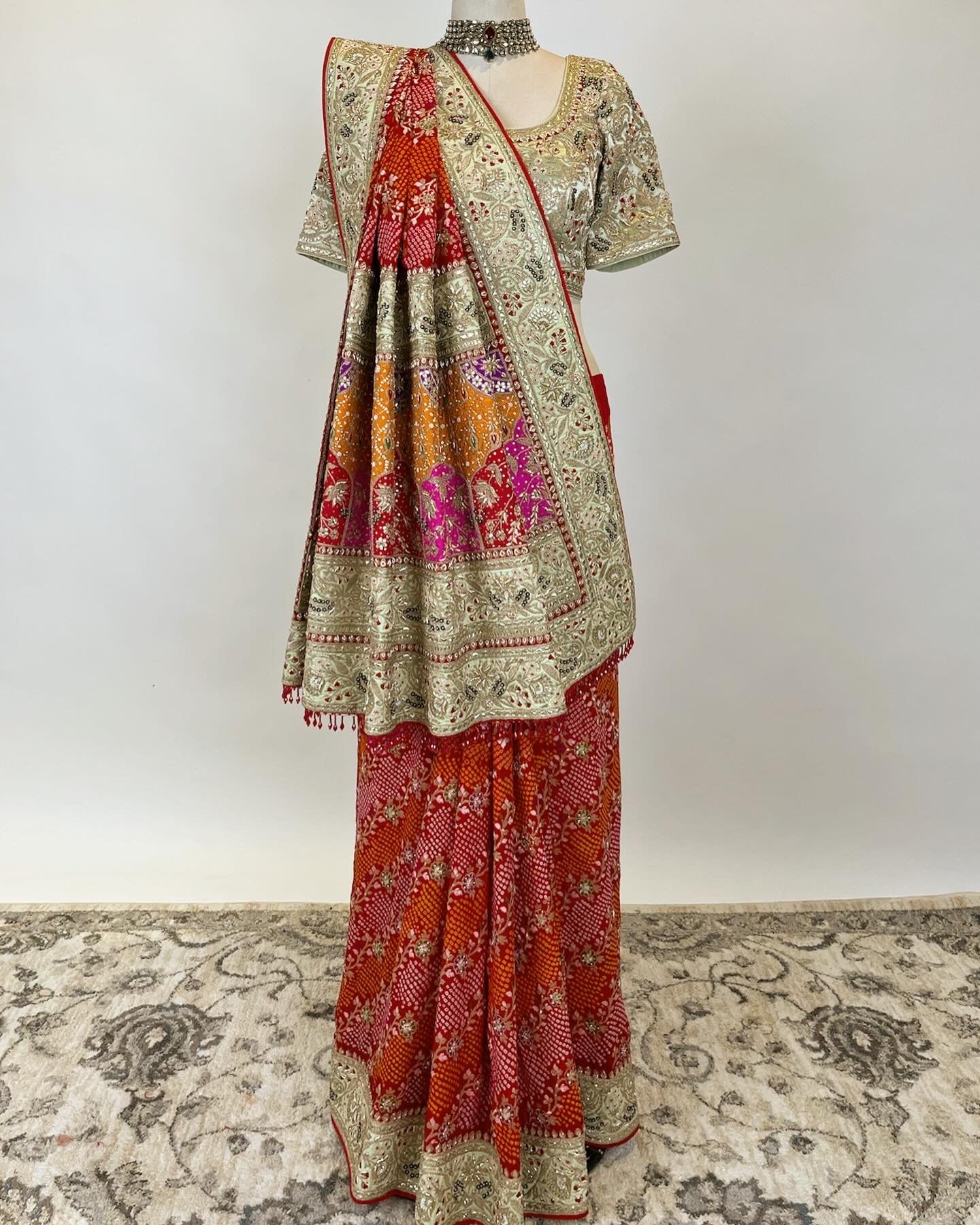 Rai Bandhej in Meena Kadwa Weave with Marodi and Zardosi work Saree