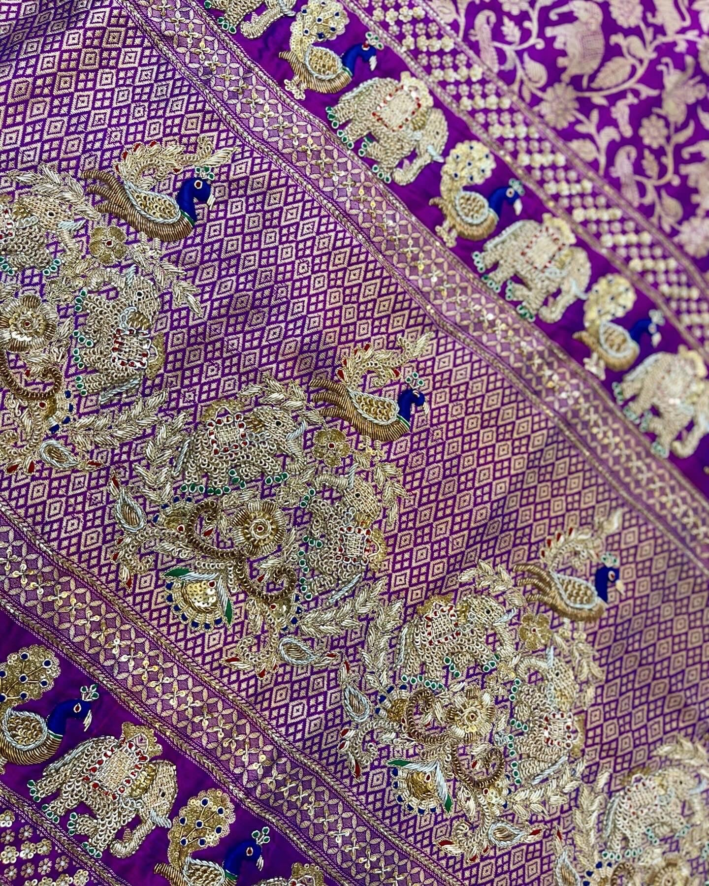 PURE BANARASI KADWA WEAVE SHIKARGAH SAREE IN ZARDOSI AND ZARI WORK