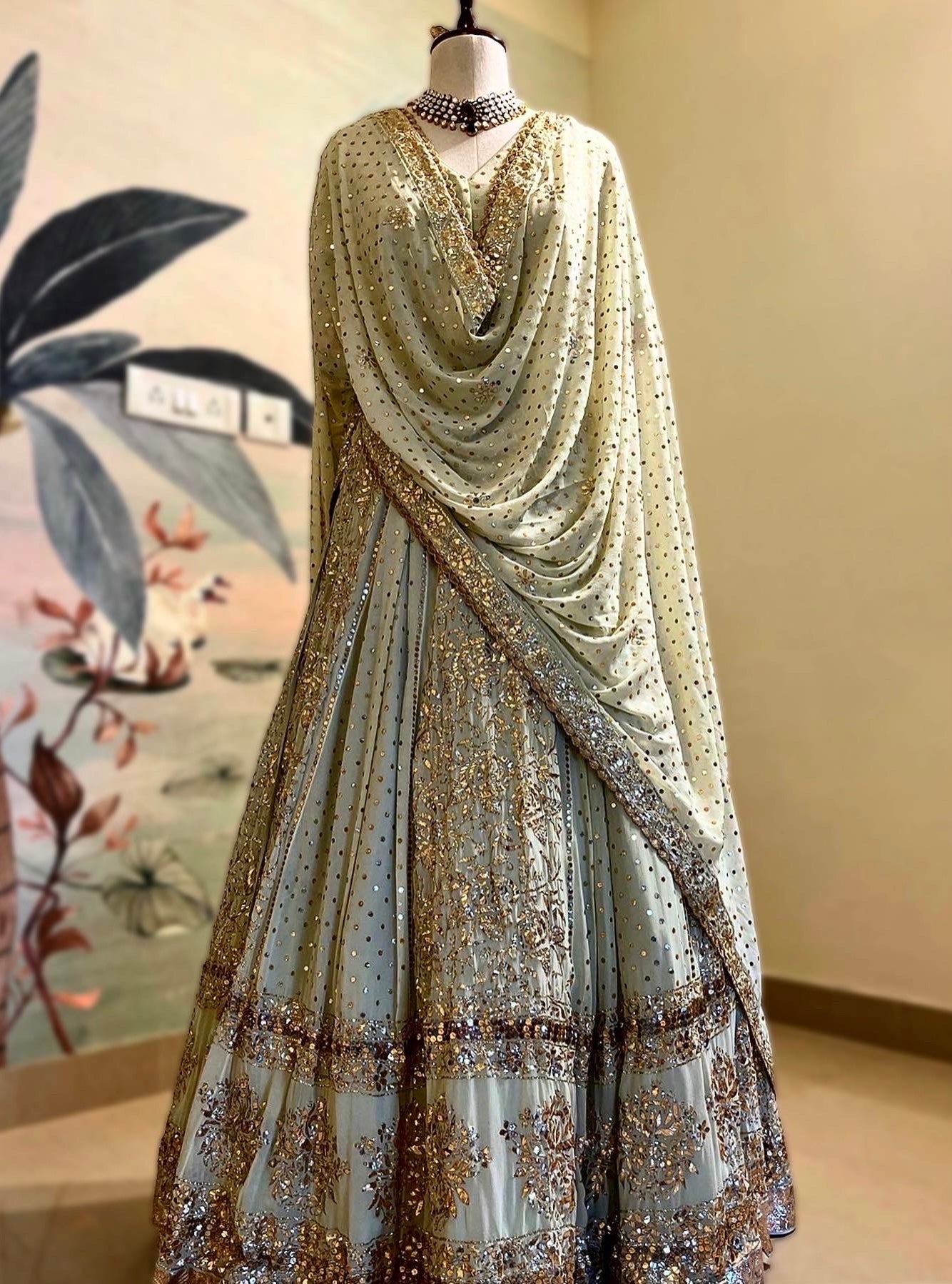 PASTEL MINT GREEN BADLA LEHENGA