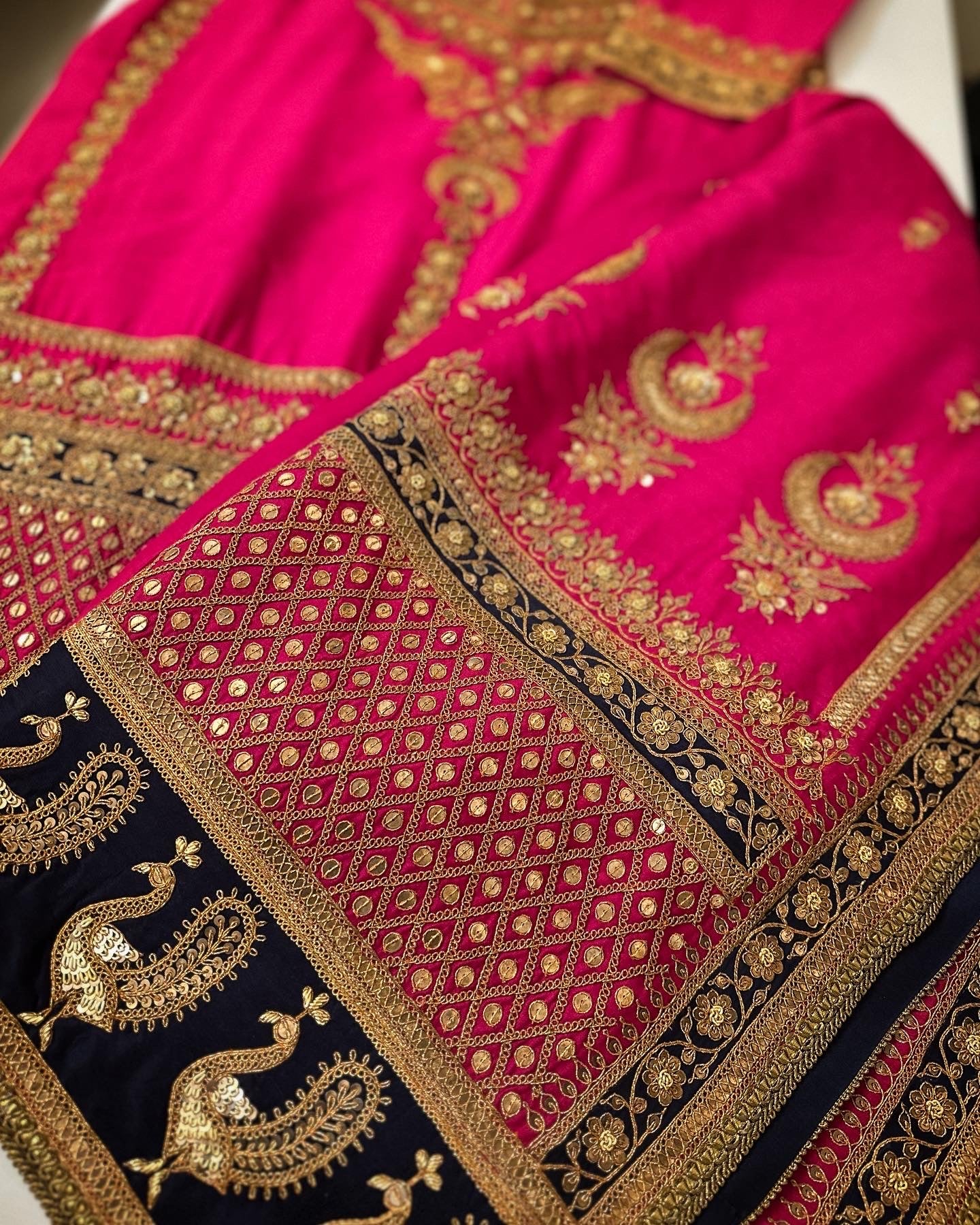 FINE ANTIQUE MARODI SHARARA ENSEMBLE WITH MOTIF & BUTA WORK DETAIL