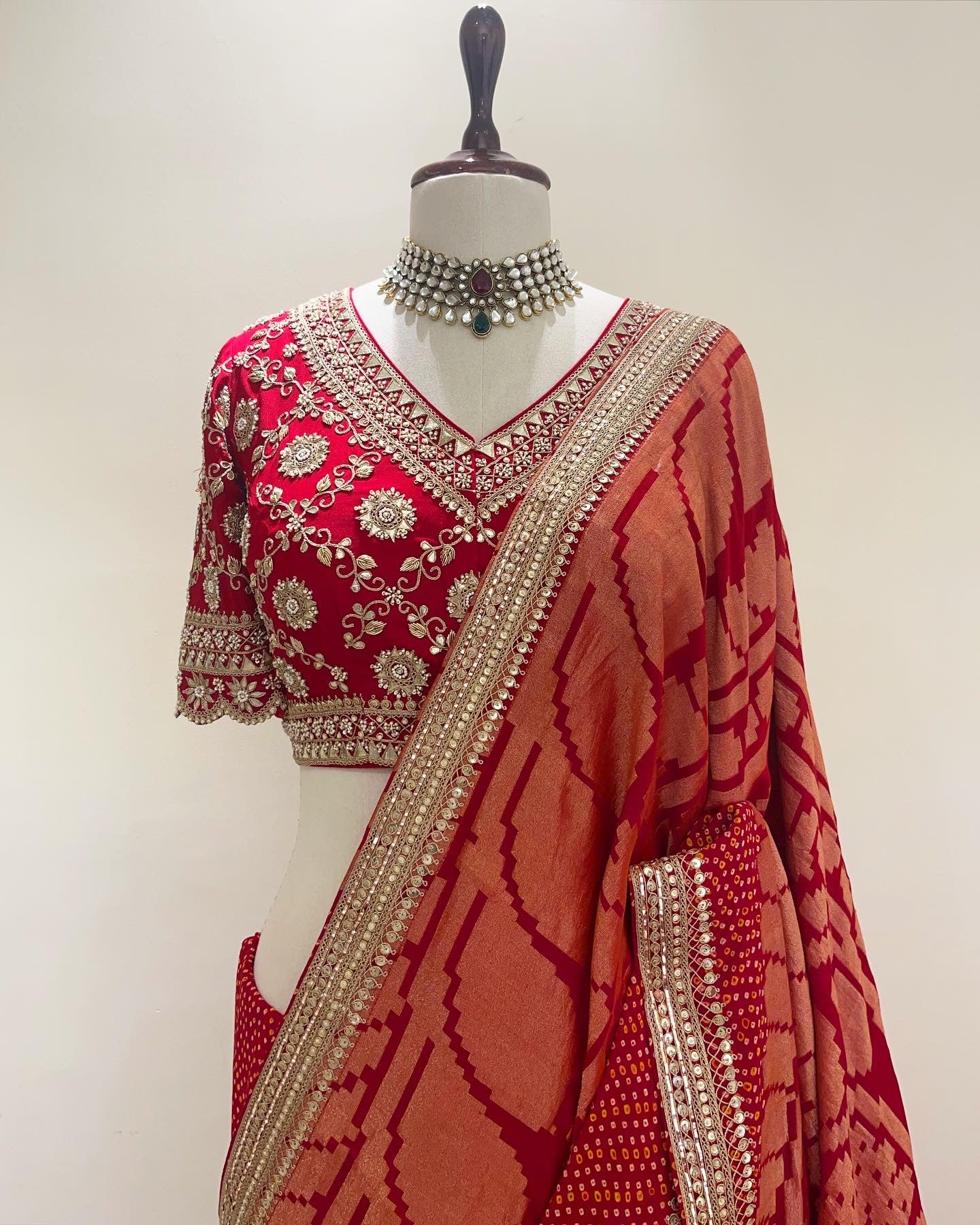 RAI BANDHEJ SAREE IN SINGLE KERI BANARASI BUTA WORK & MARODI BORDER