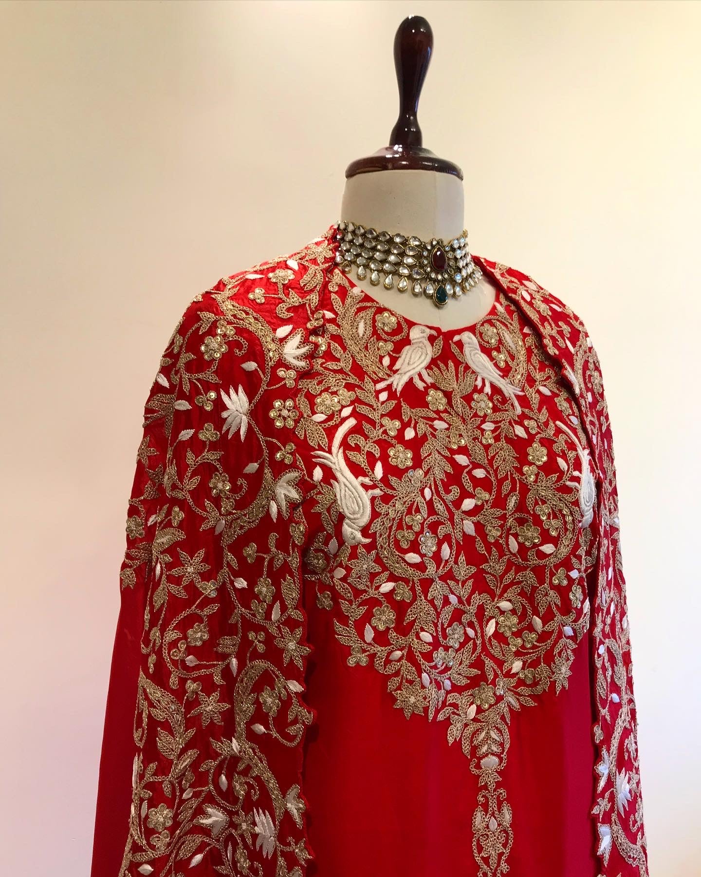 RED STRAIGHT CUT SILK KURTA SET WITH MARODI & RESHAM WORK