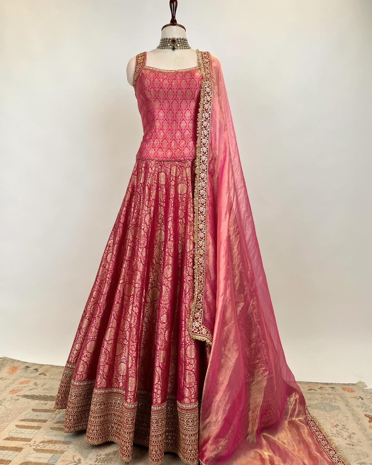 BROCADE LEHENGA WITH BACKLESS TASSLED TOP