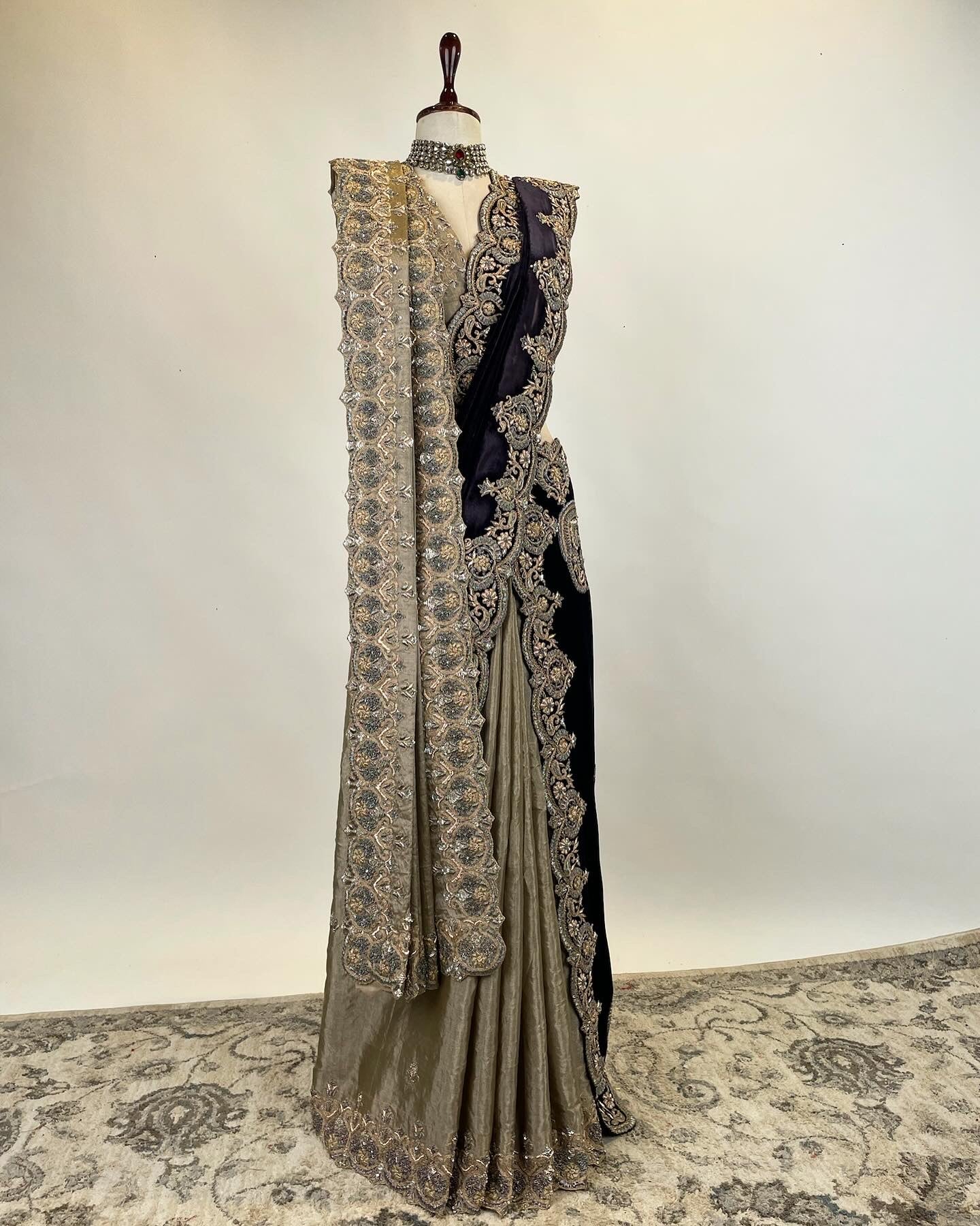 Handloom Tissue Saree with Zardosi and Velvet Silk Doshala