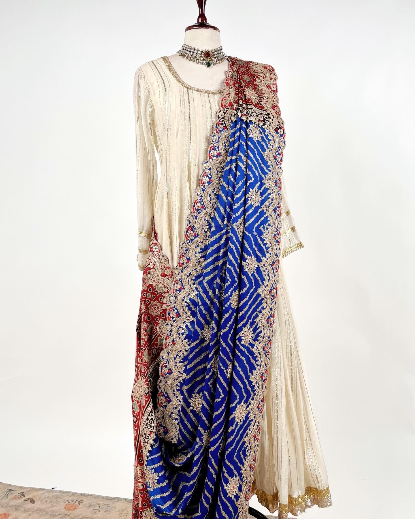 BLUE AJRAKH BANDHANI DUPATTA IN MARODI & GOTAPATTI EMBROIDERY