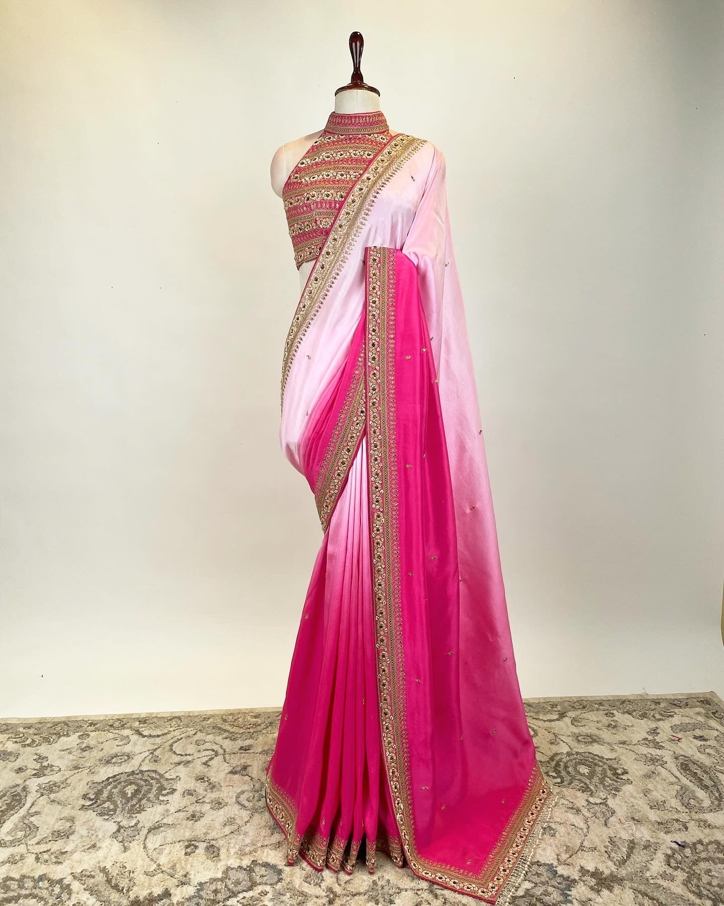 Ombre Crepe Silk Saree with and Halter Neck Blouse in Marodi work