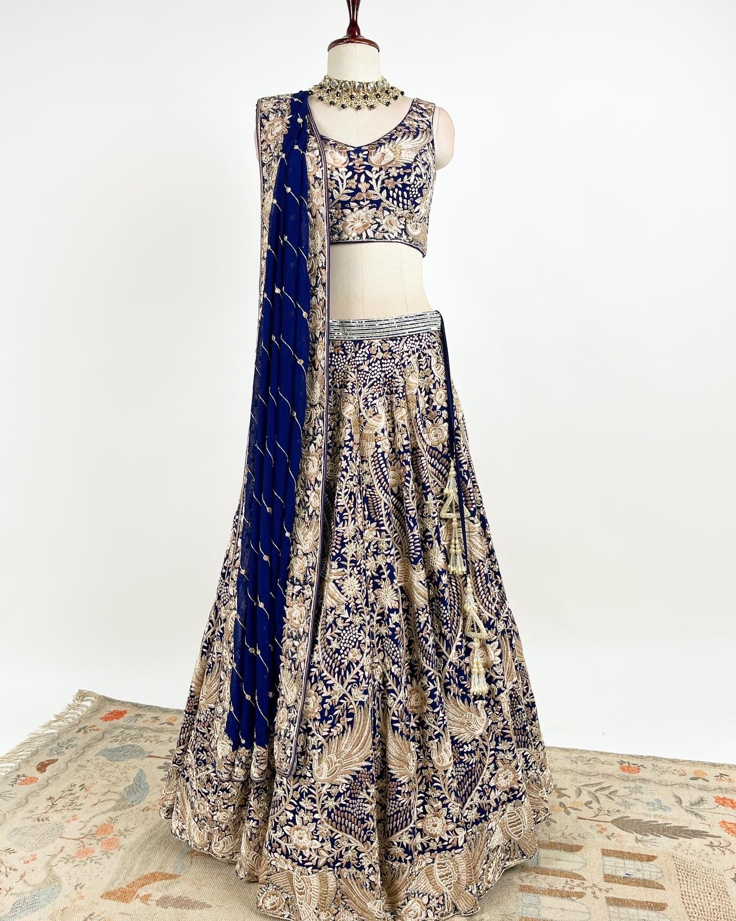 PARSI GARA LEHENGA WITH DETAILED CUTDANA & SEQUIN WORK