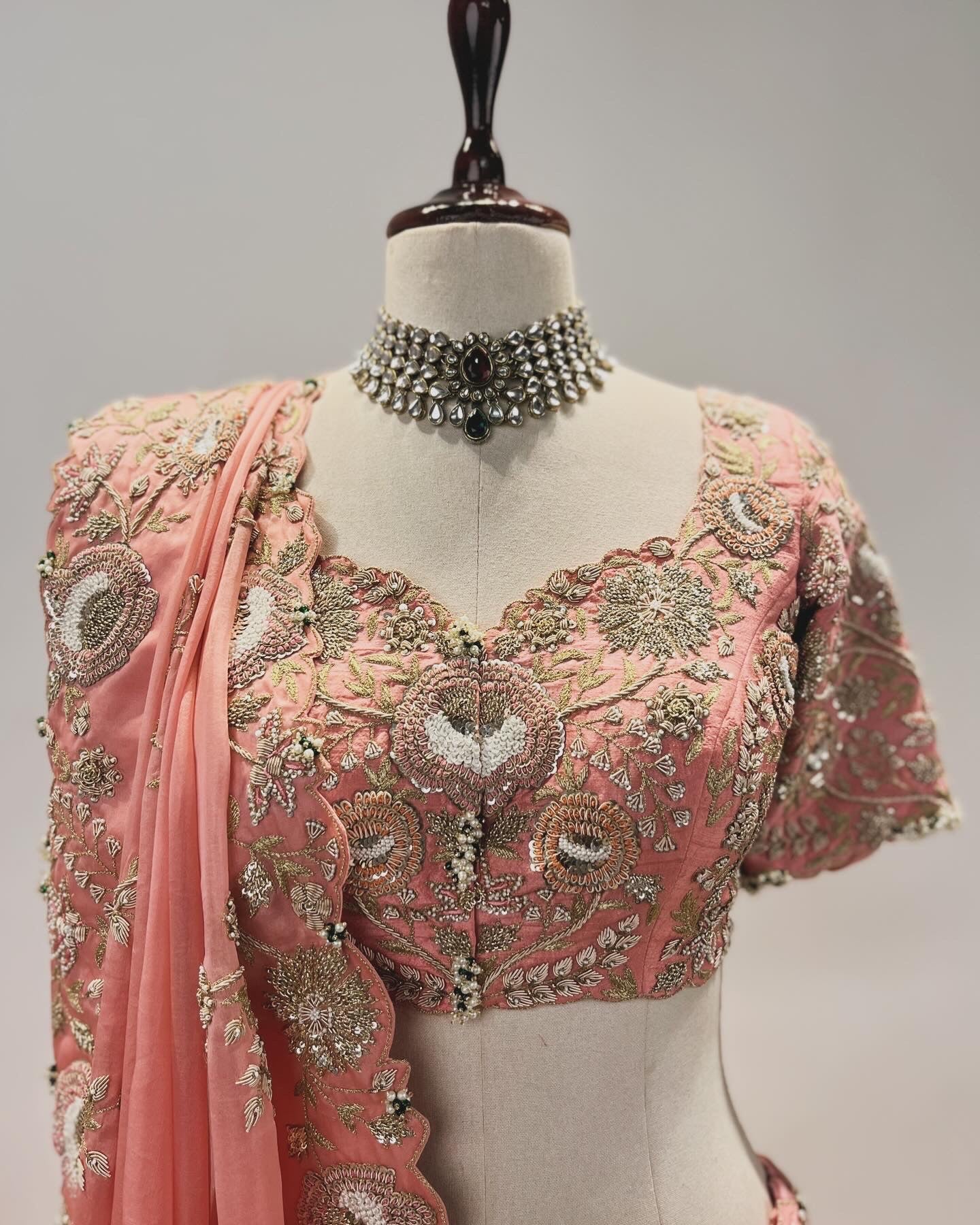 DUSTY PINK LEHENGA WITH MARODI, FRENCH KNOT, PEARL & ZARDOSI WORK