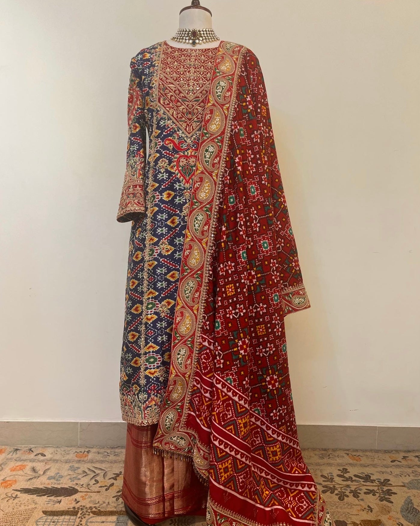 DOUBLE IKAT PATAN PATOLA ENSEMBLE WITH ZARDOSI