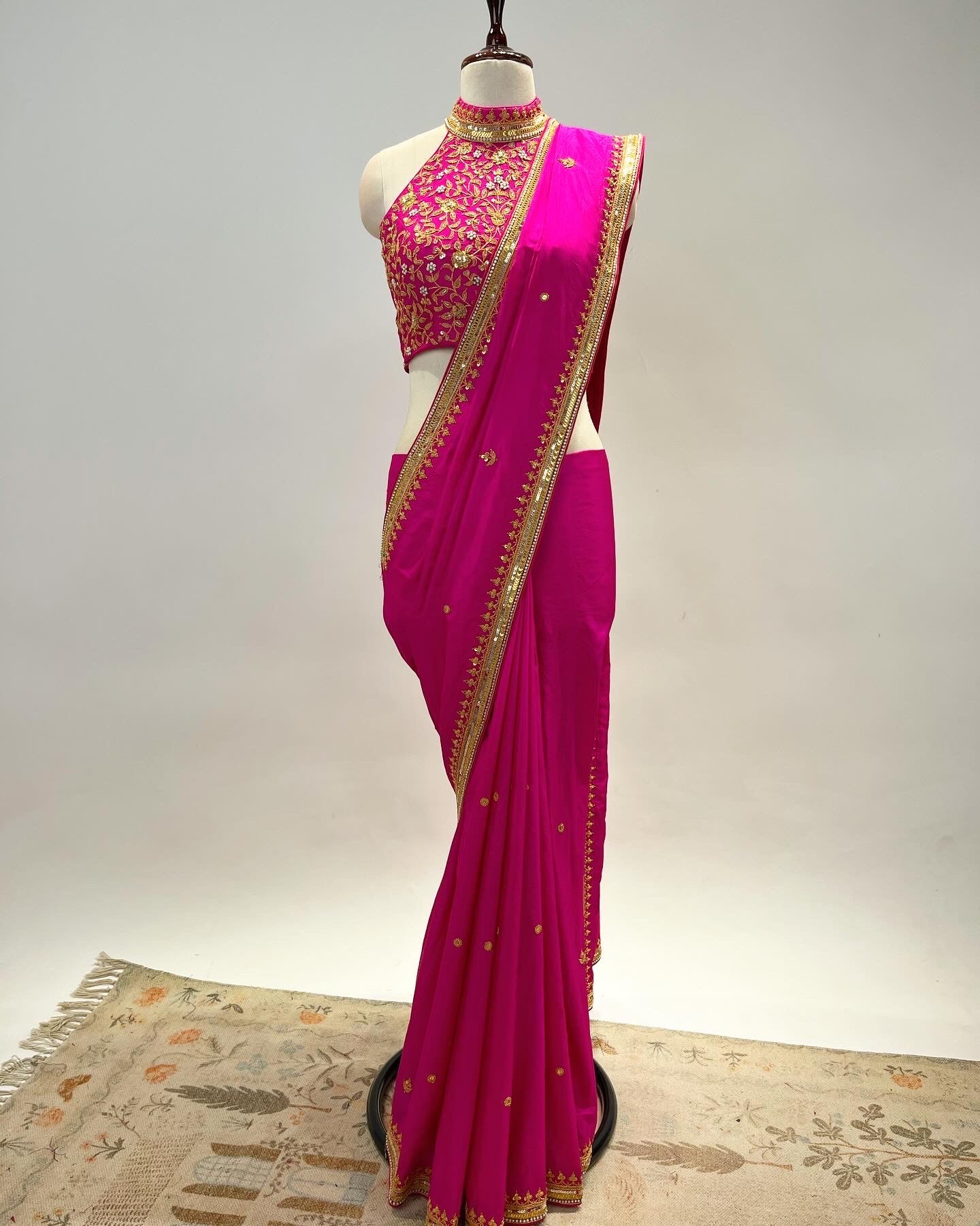 ANTIQUE MARODI WORK SAREE IN PURE SILK WITH A HALTER NECK & BOW BLOUSE