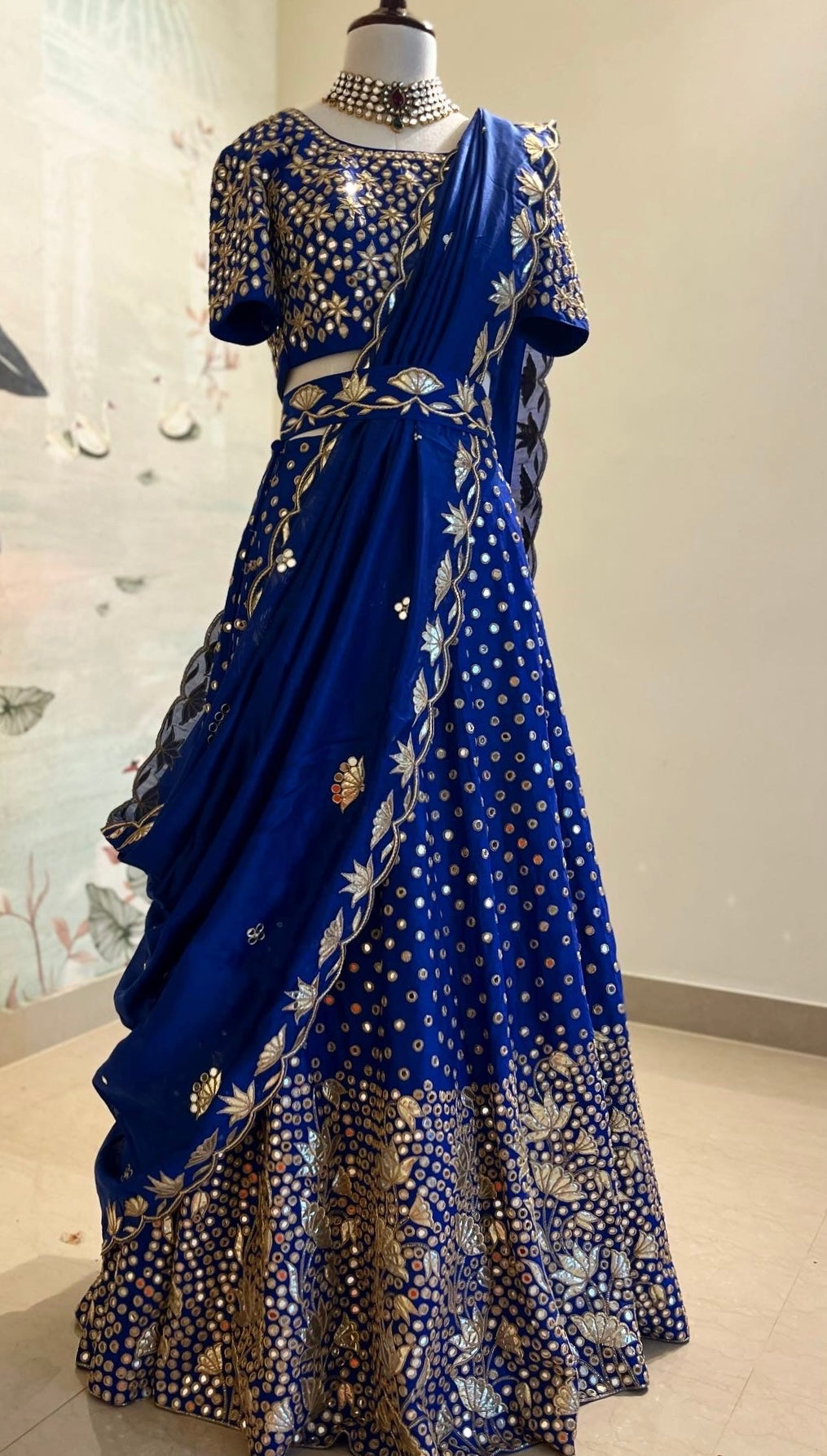 ROYAL BLUE KAMAL TALAI  LEHENGA IN MIRROR & GOTA WORK