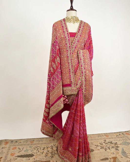 RAI BANDHEJ BANARASI BANDHANI SAREE IN MARODI & ZARDOSI WORK