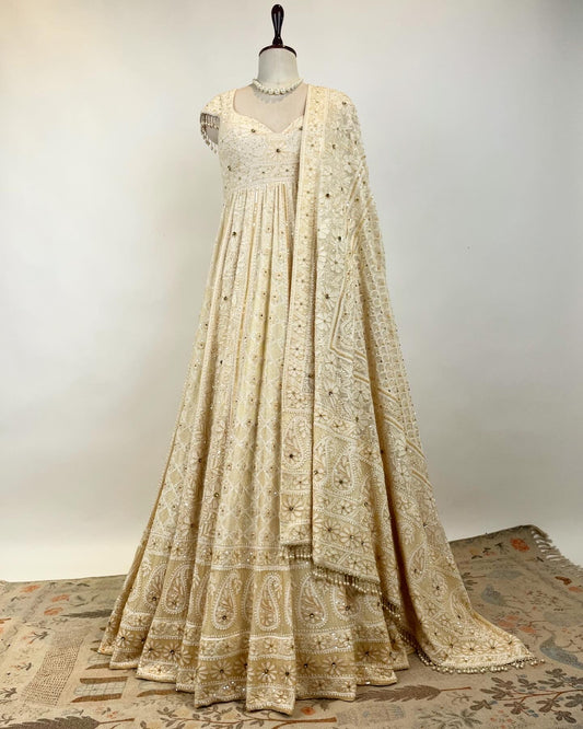 OMBRE ANARKALI IN DO TAAR CHIKANKARI WITH STONES SEQUIN & GLASS PIPES