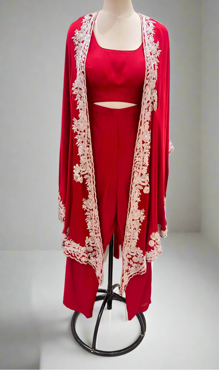 RED CAPE WITH PANT AND BLOUSE