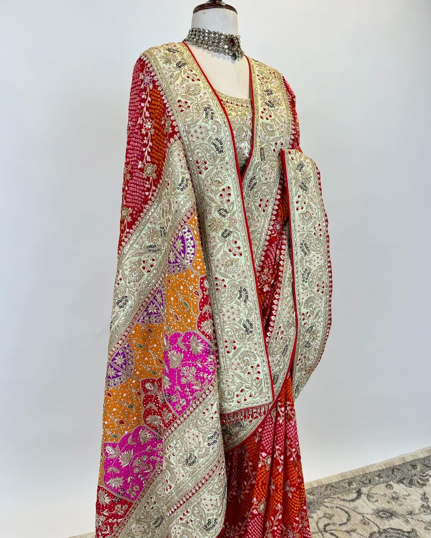 Rai Bandhej in Meena Kadwa Weave with Marodi and Zardosi work Saree