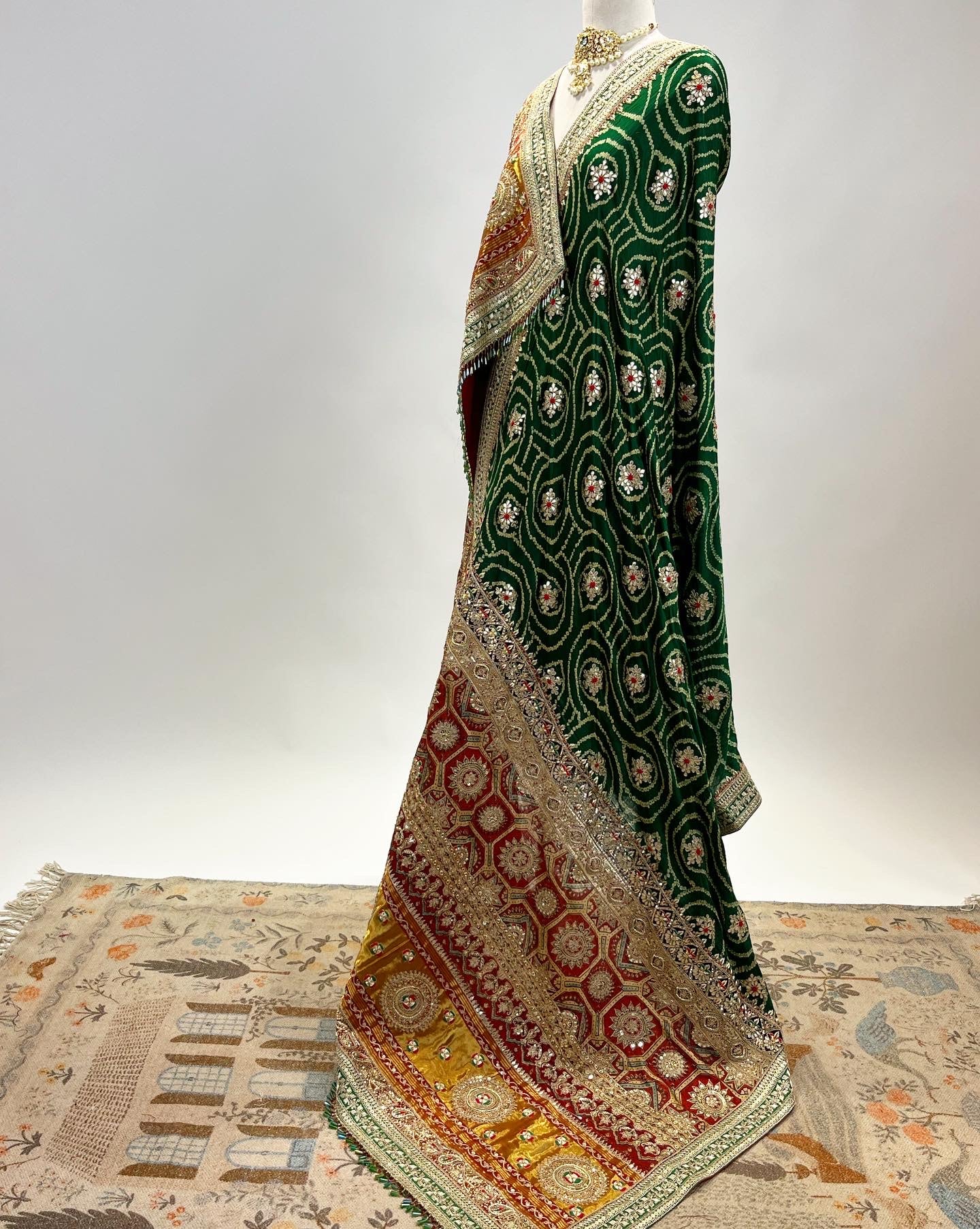 AJRAKH & BANDHANI DUPATTA WITH MARODI, RESHAM & ZARDOSI WORK