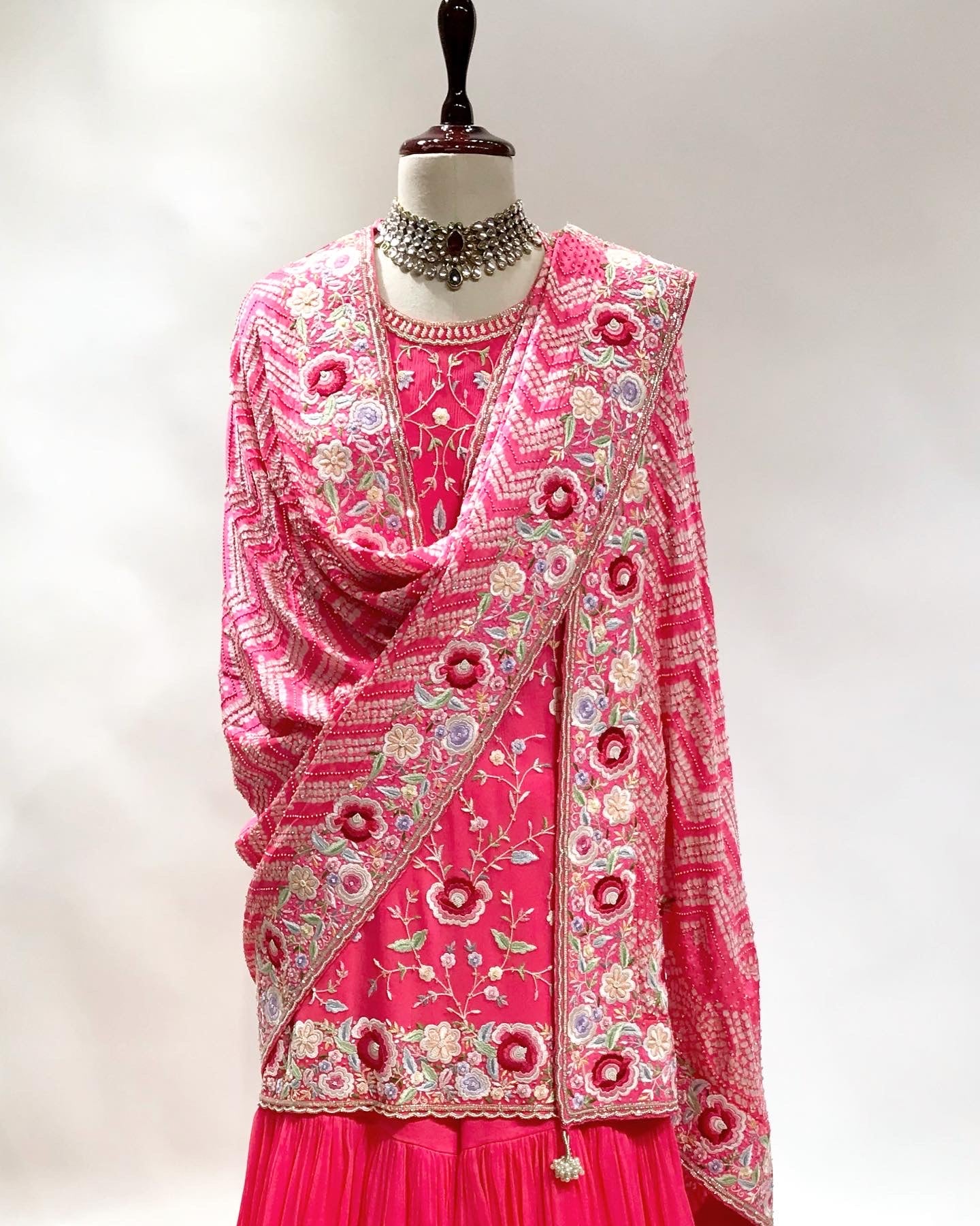 PARSI GARA SHARARA WITH BANDHEJ DUPATTA IN FINE PEARLS, BEADS & GARA BORDER