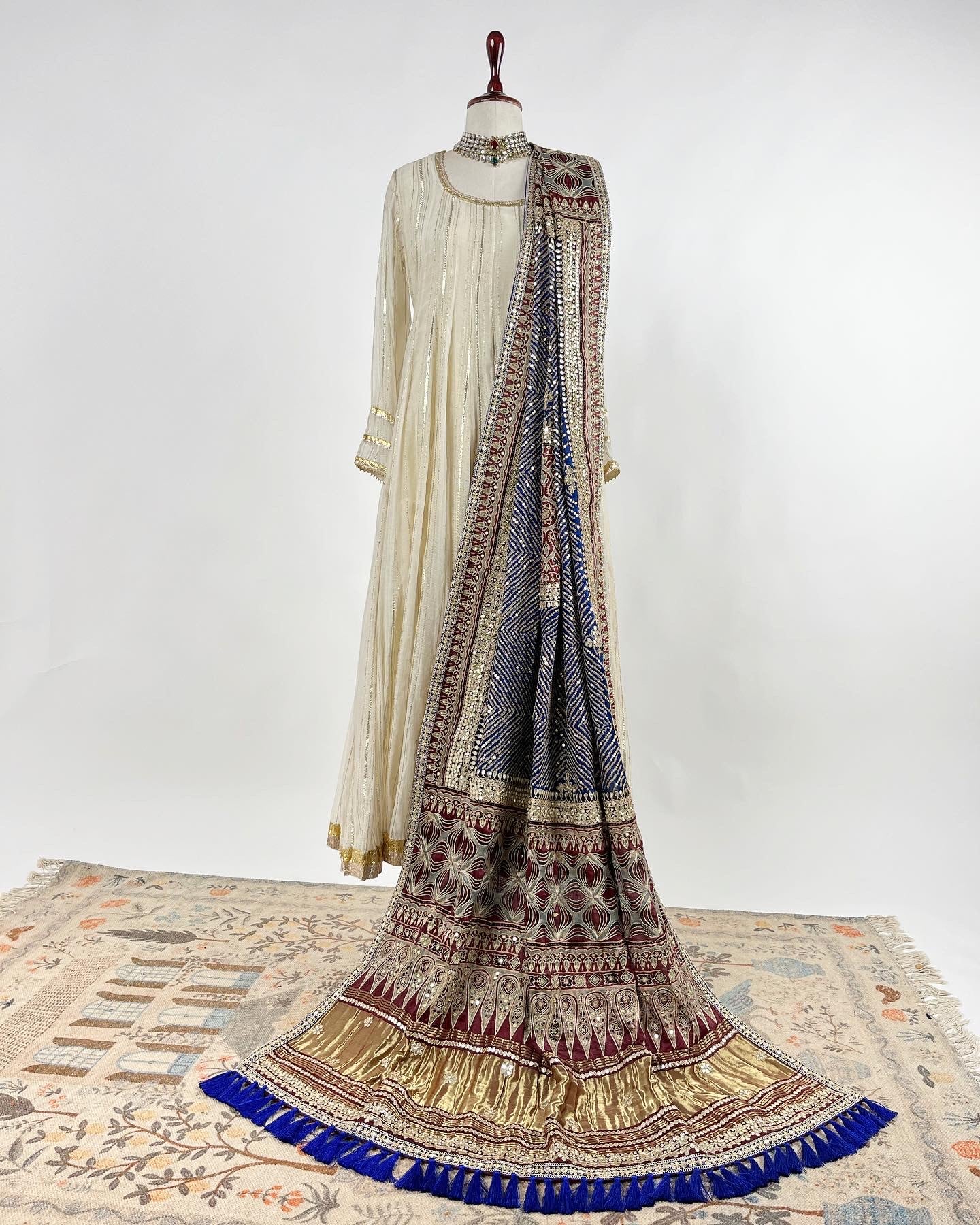 DARK BLUE AJRAKH BANDHANI DUPATTA IN MARODI & GOTAPATTI EMBROIDERY