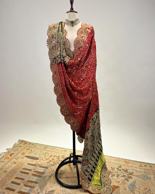 RED AJRAKH BANDHANI DUPATTA