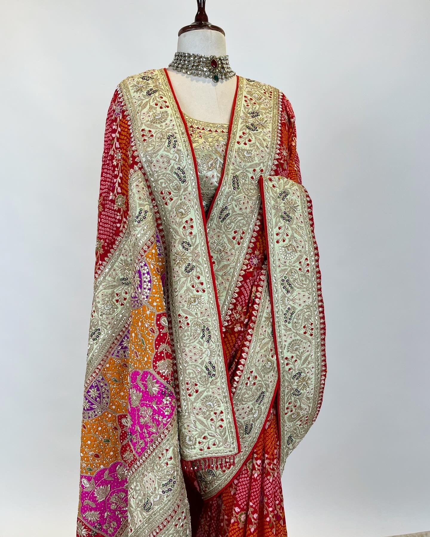 Rai Bandhej in Meena Kadwa Weave with Marodi and Zardosi work Saree