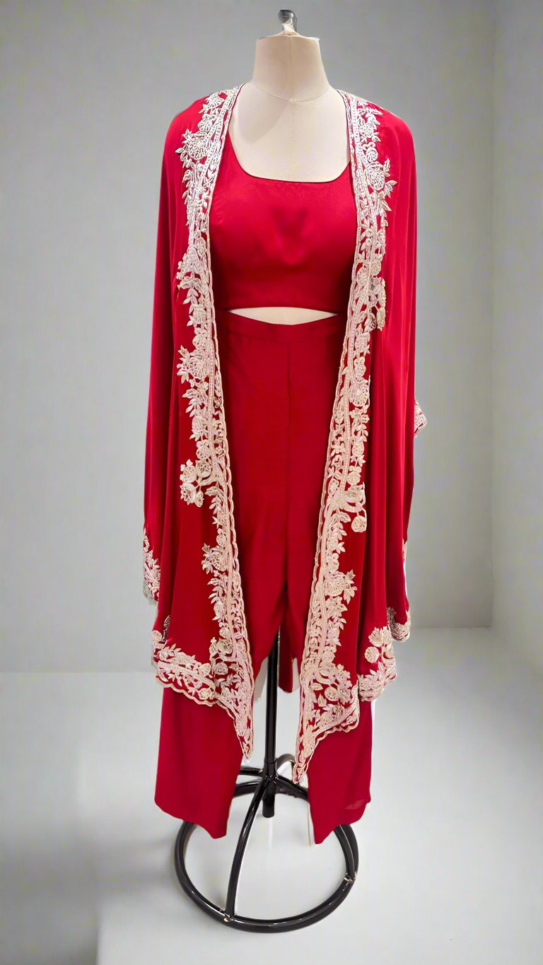 RED CAPE WITH PANT AND BLOUSE