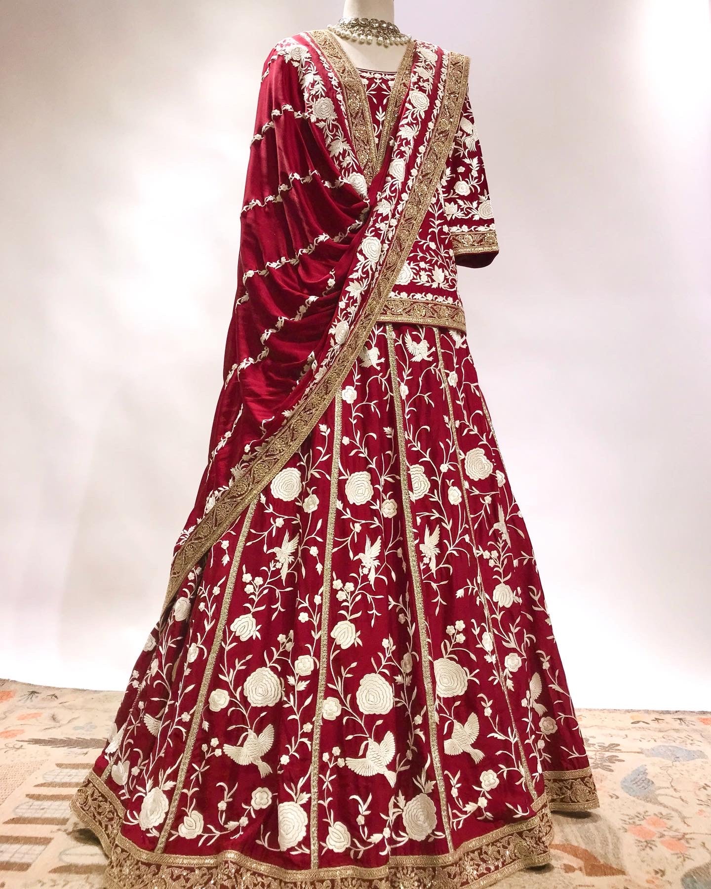 UNICOLOURE GARA & MARODI EMBROIDERED IN DEEP MAROON HUES LEHENGA ENSEMBLE