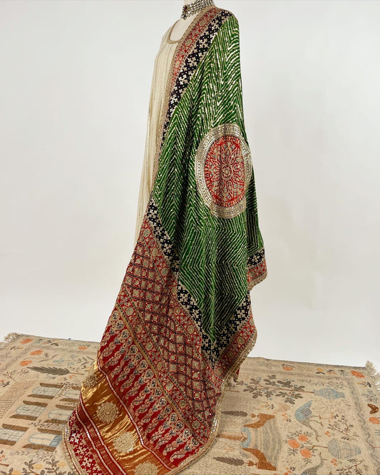 GREEN AJRAKH & BANDHANI DUPATTA