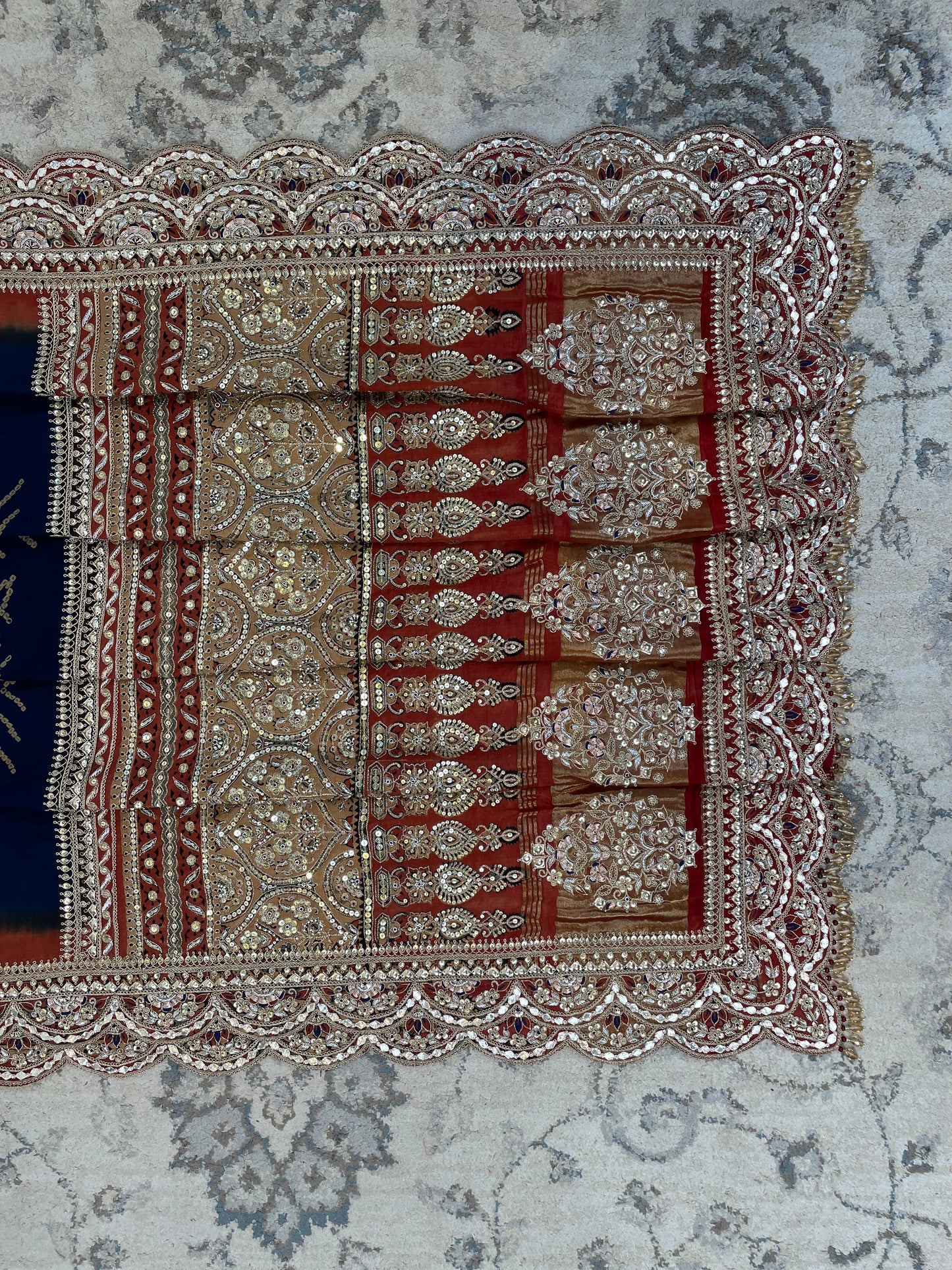 Indigo Ajrakh Bandhani Marodi Embroidered Dupatta