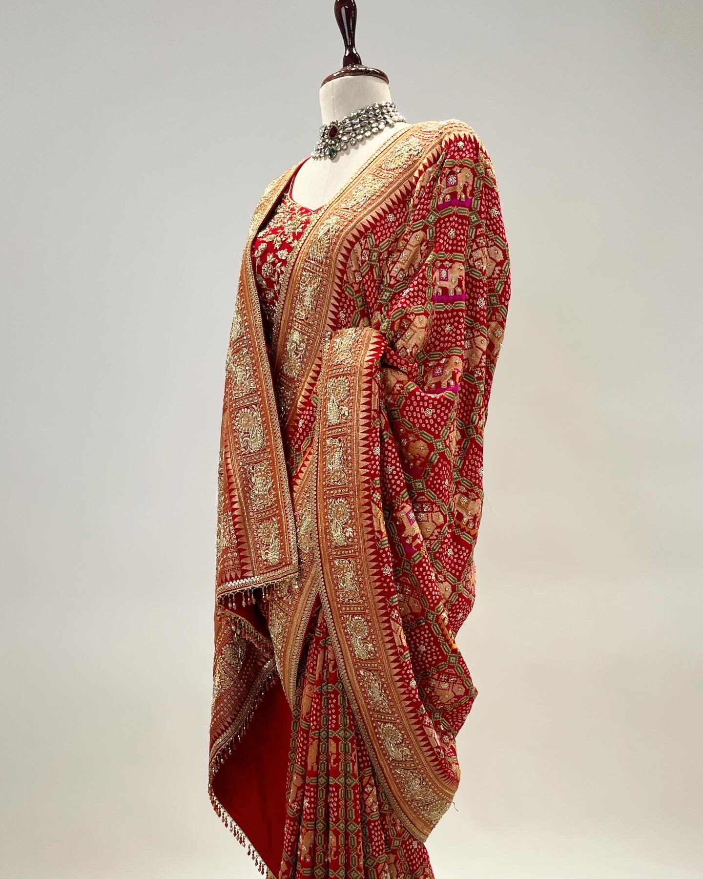 GHARCHOLA SAREE WITH PATOLA WEAVE ZARDOSI & MARODI WORK