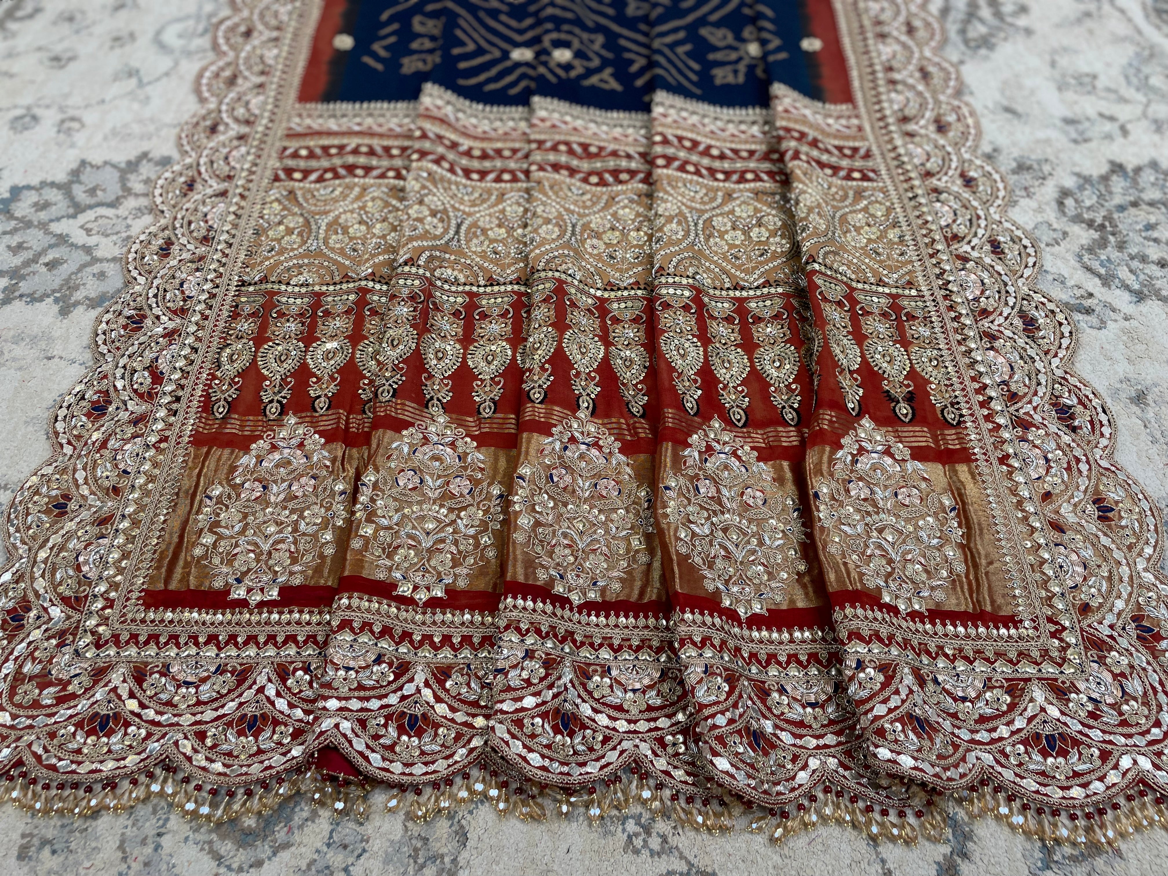 Indigo Ajrakh Bandhani Marodi Embroidered Dupatta