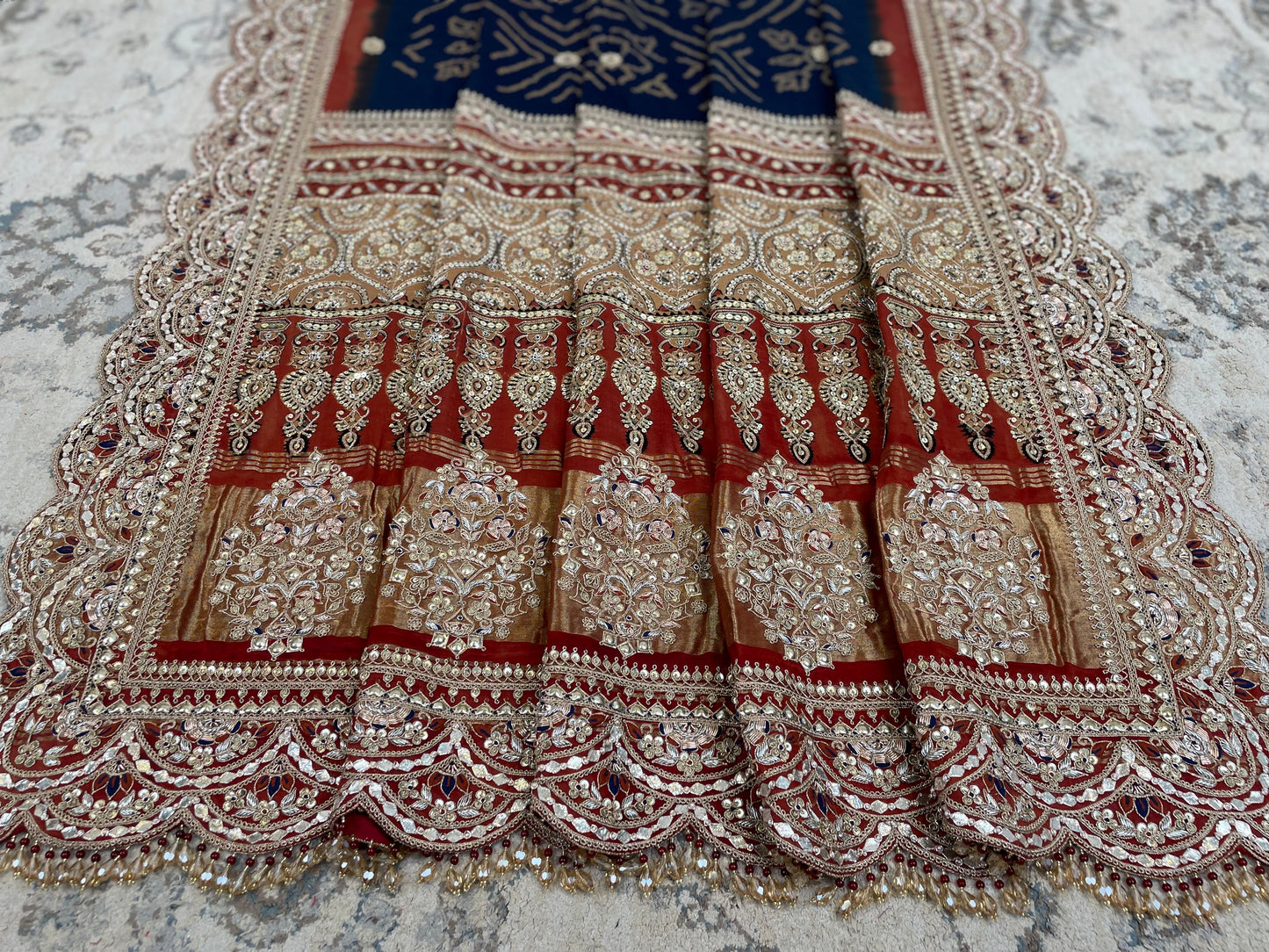 Indigo Ajrakh Bandhani Marodi Embroidered Dupatta