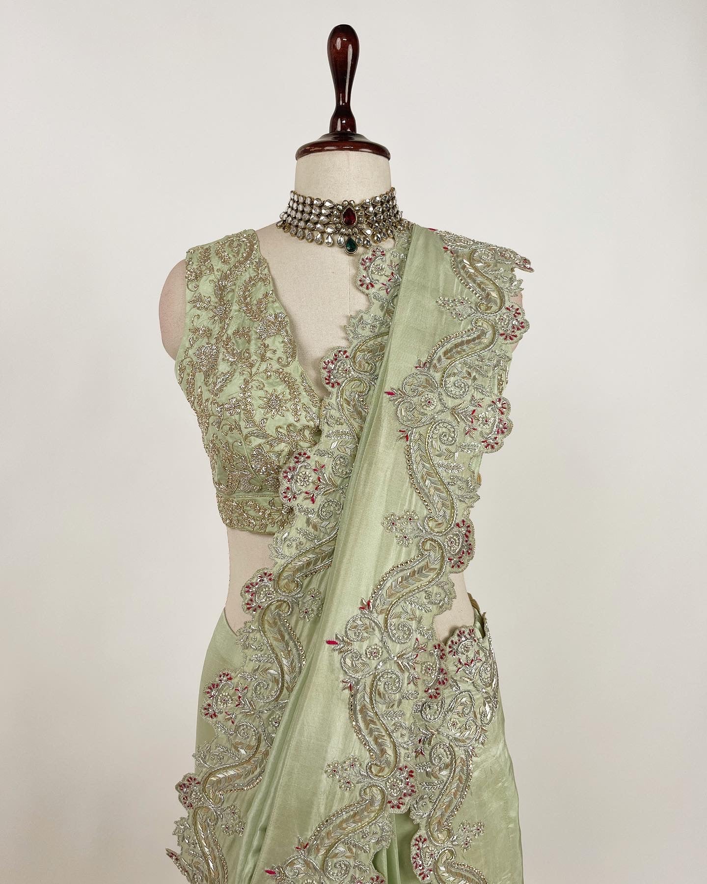 CREPE SAREE WITH SILVER & PANI GOLD ZARDOSI EMBROIDERY