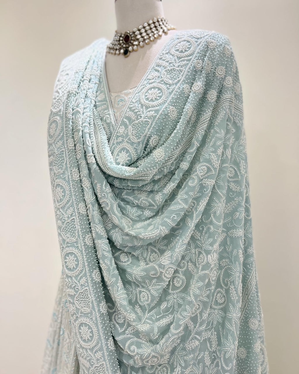 SKY BLUE CHIKANKARI ANARKALI GOWN