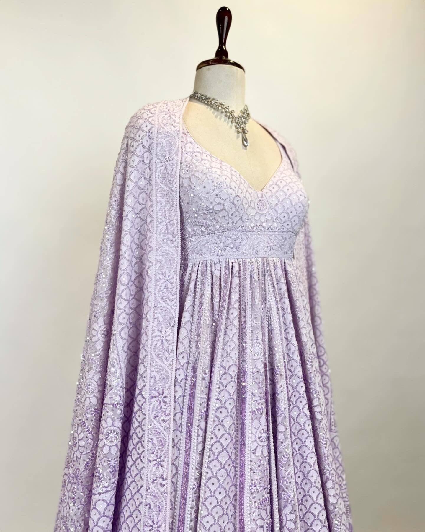 LAVENDER OMBRE ANARKALI IN DO TAAR CHIKANKARI WITH STONES SEQUIN & GLASS PIPES