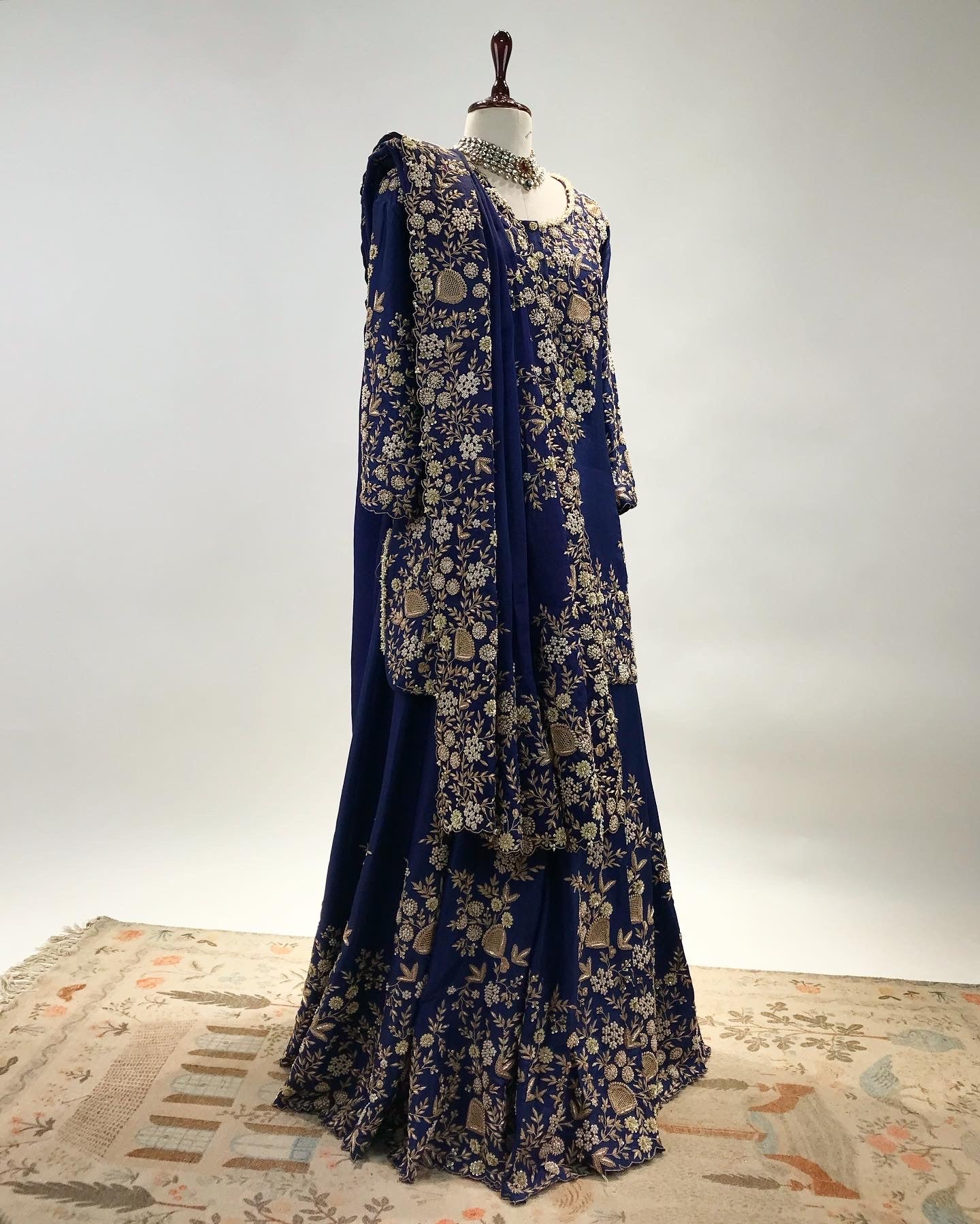 FLORAL RESPLENDENCE IN NAVY TONE SHARARA ENSEMBLE IN ZARDOSI & PEARL WORK