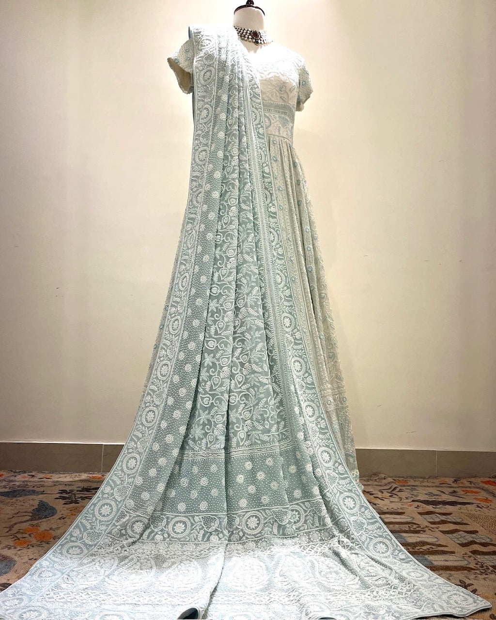 SKY BLUE CHIKANKARI ANARKALI GOWN