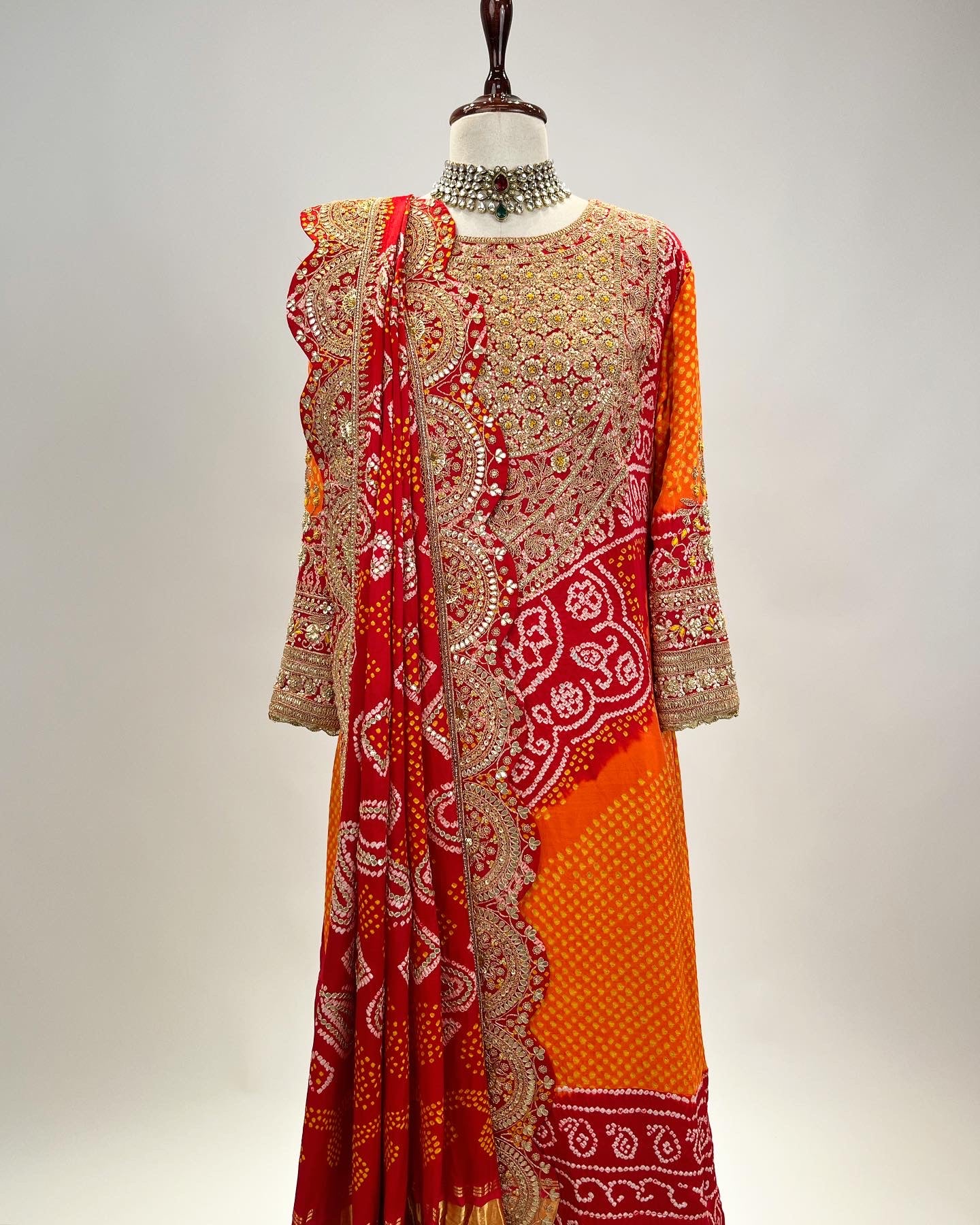 ORANGE & RED AABHA KURTA ENSEMBLE IN MARODI & GOTA WORK