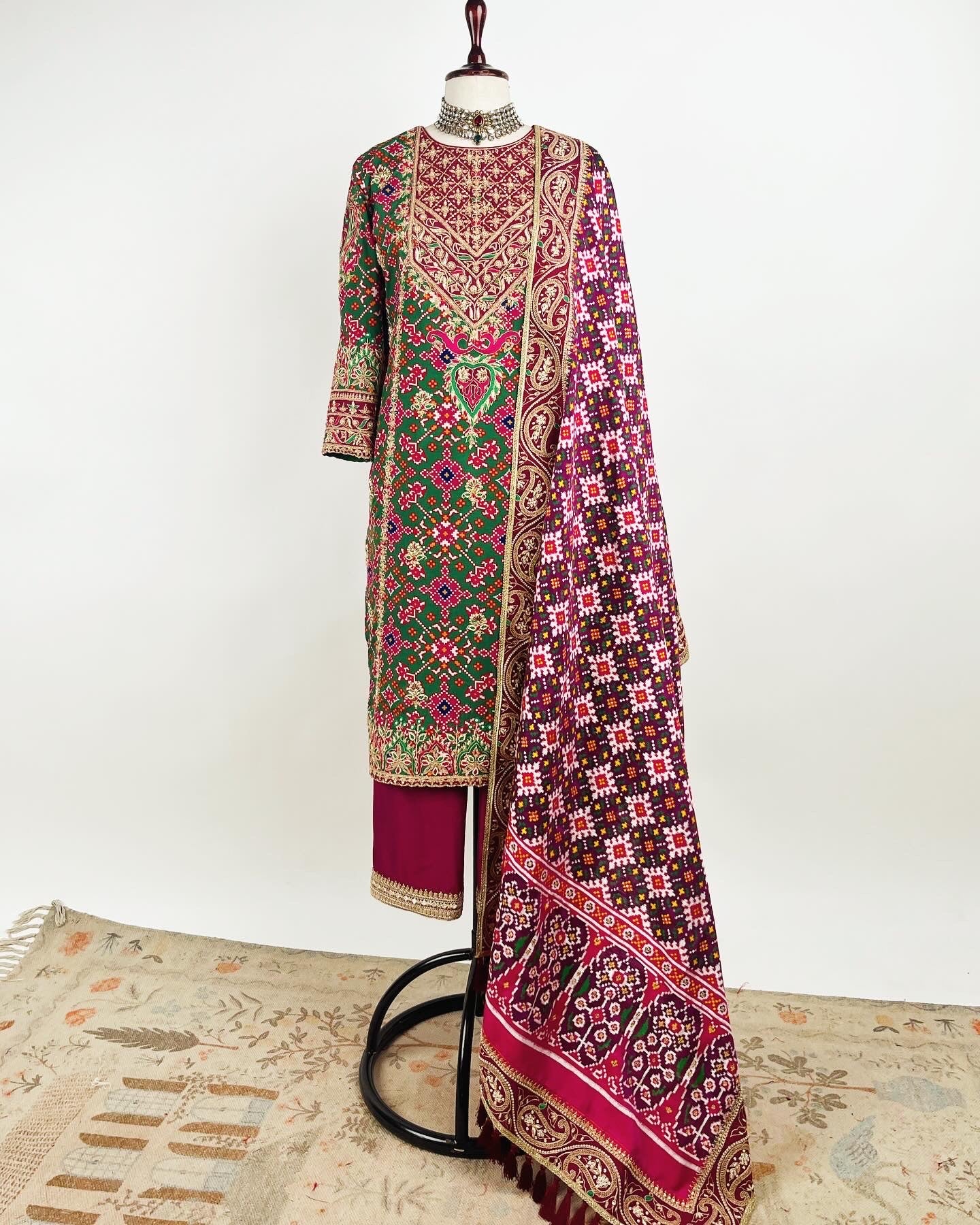 DOUBLE IKAT PATOLA SUIT SET WITH ZARDOSI WORK