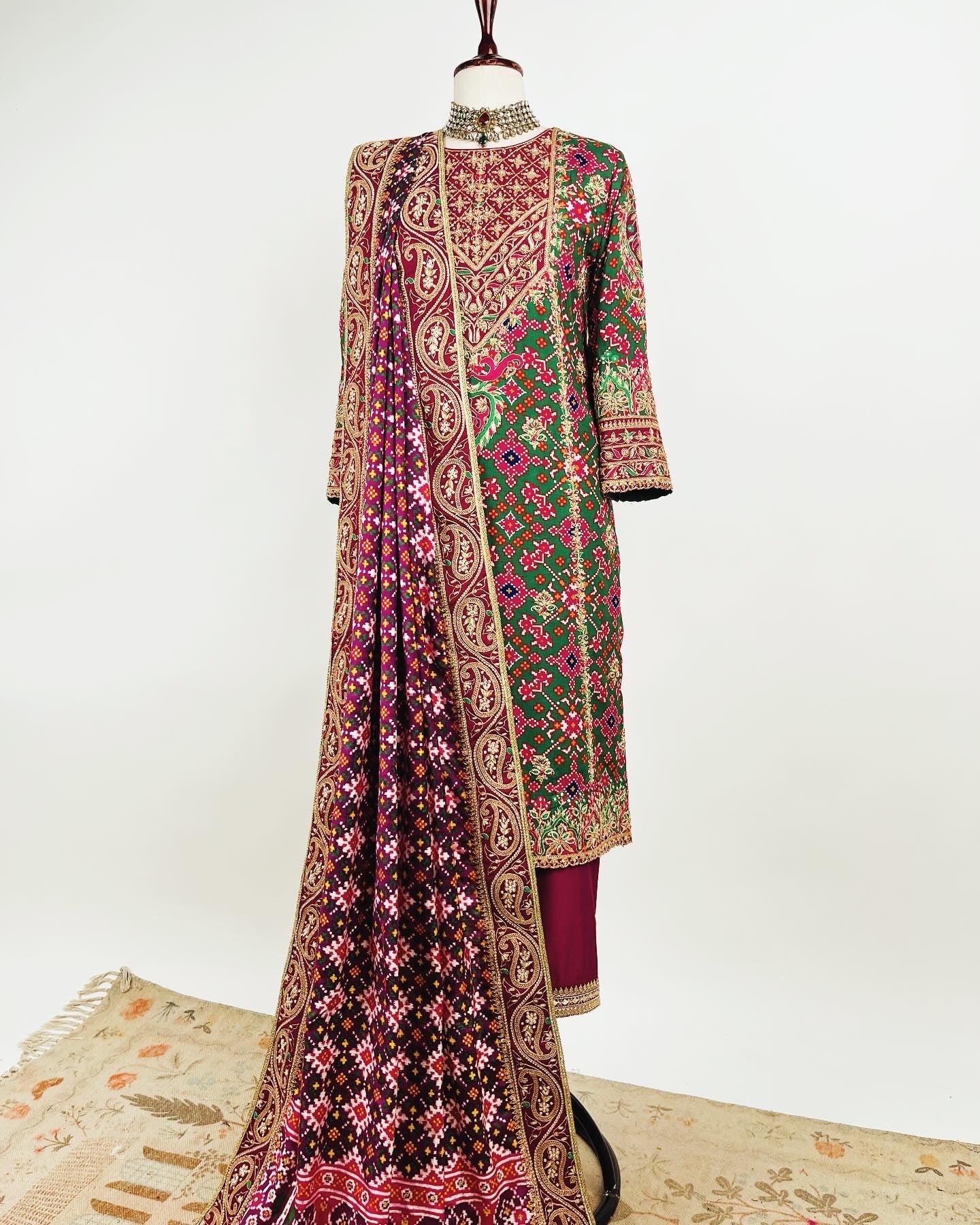 DOUBLE IKAT PATOLA SUIT SET WITH ZARDOSI WORK