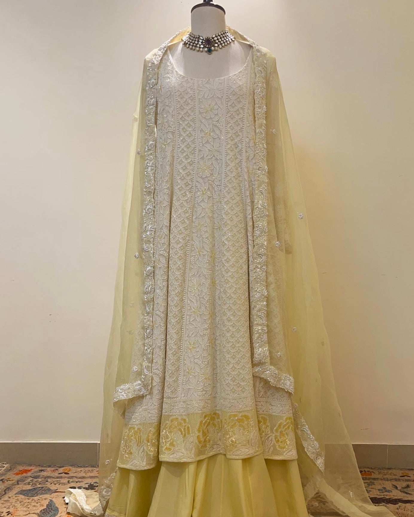 CHIKANKARI ANARKALI WITH SHARARA WITH DETAILED SEQUIN & RESHAM WORK