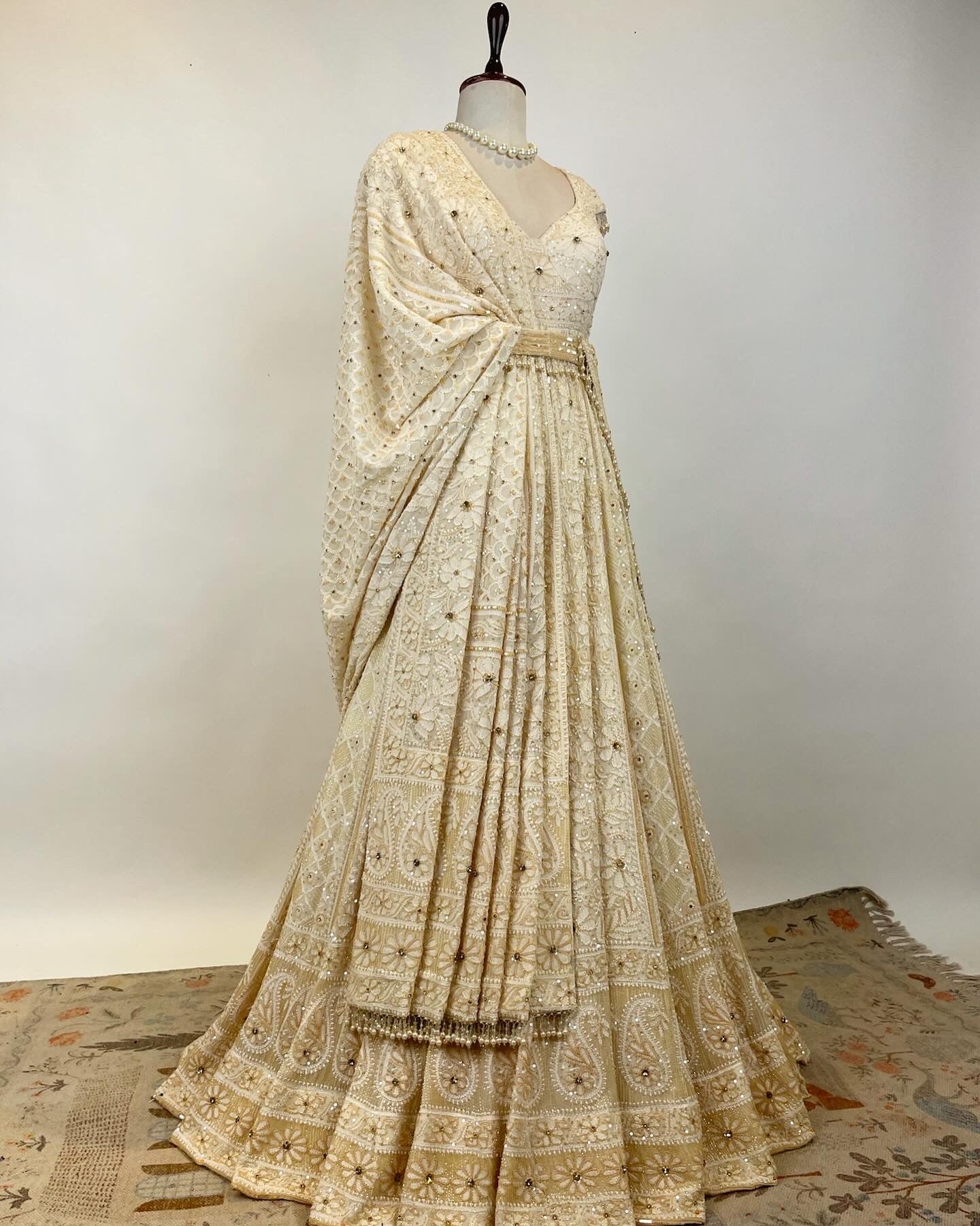 OMBRE ANARKALI IN DO TAAR CHIKANKARI WITH STONES SEQUIN & GLASS PIPES