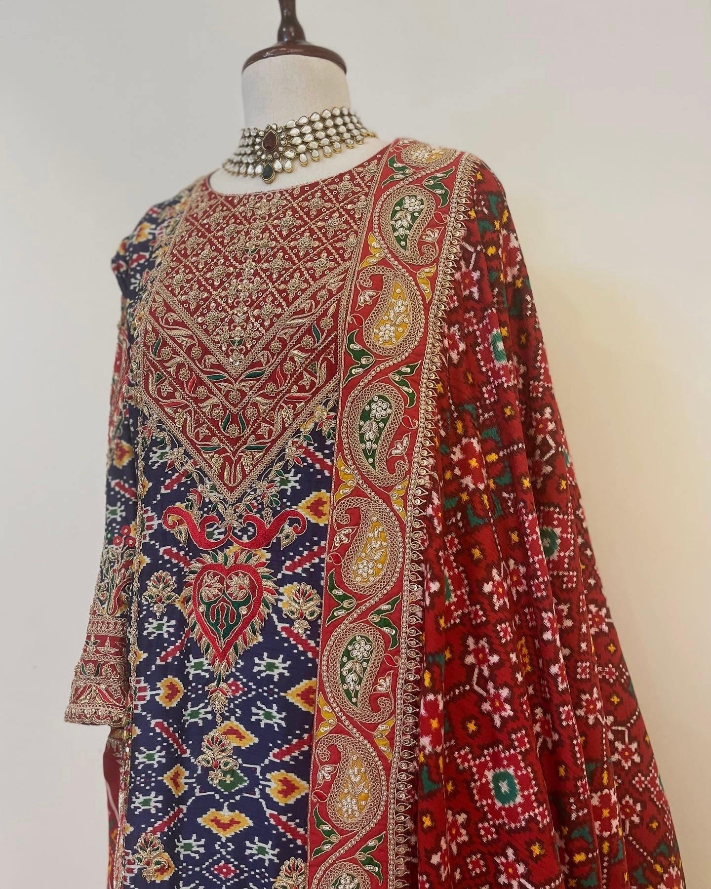 DOUBLE IKAT PATAN PATOLA ENSEMBLE WITH ZARDOSI