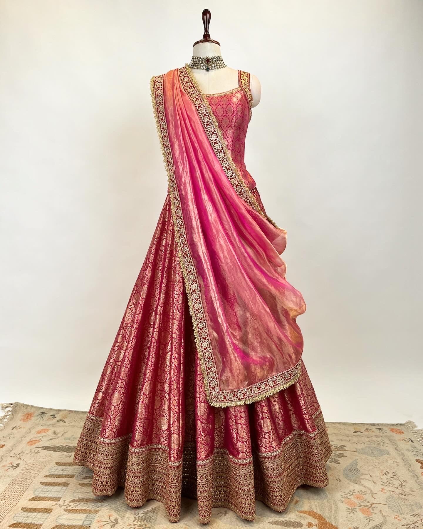 BROCADE LEHENGA WITH BACKLESS TASSLED TOP