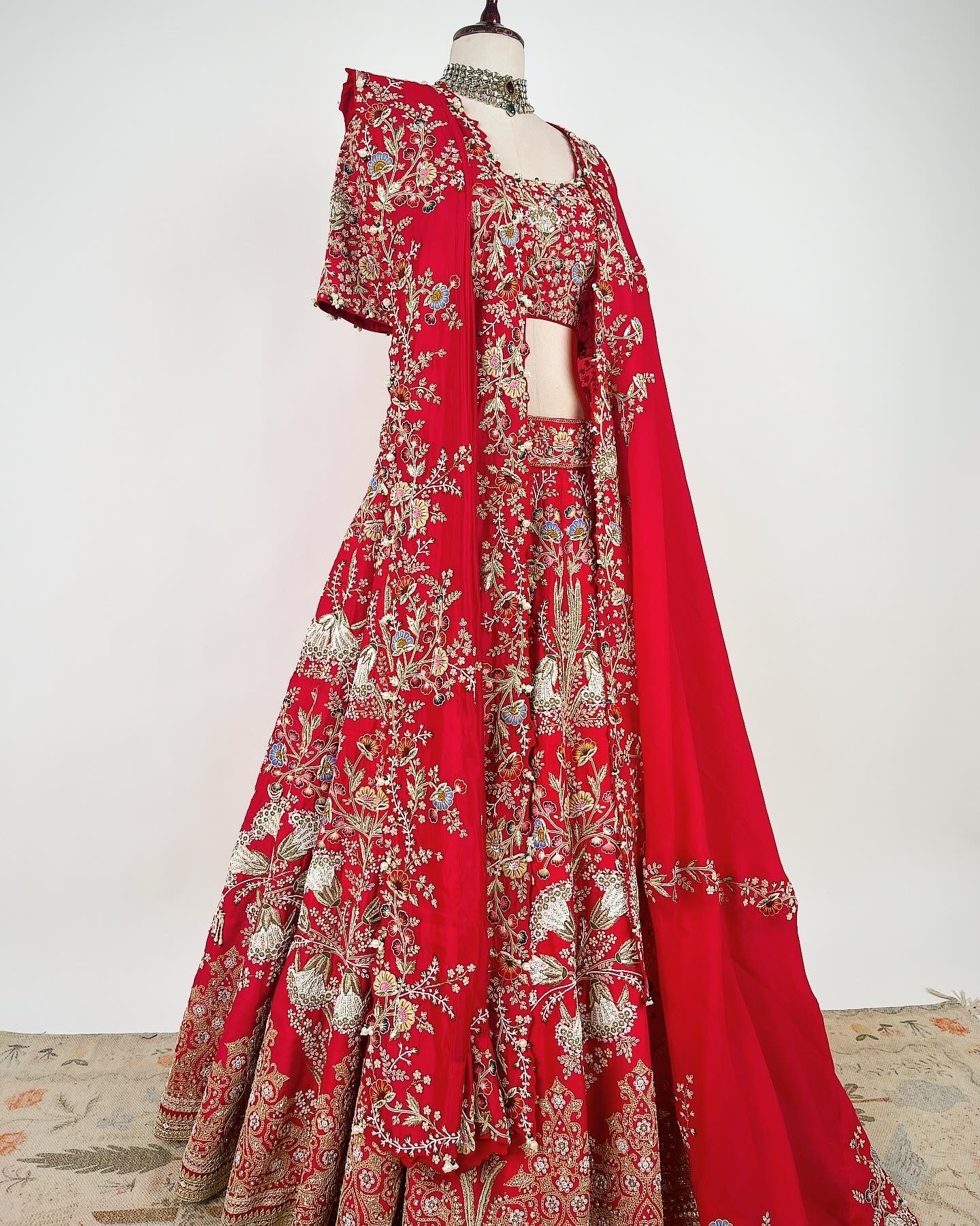 BRIDAL RED LEHENGA WITH DELICATE RESHAM, MARODI & ZARDOSI WORK WITH 2 DUPATTAS